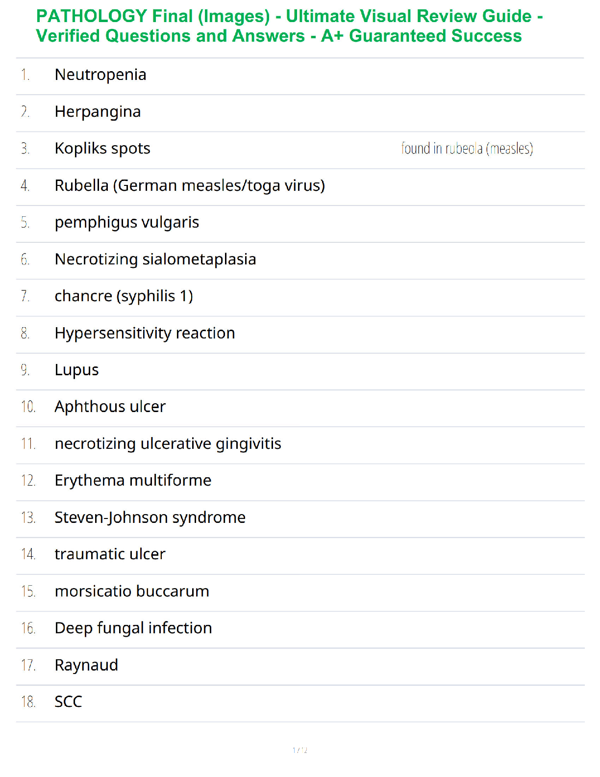 Preview of Pathology Final Exam Image Review Study Guide - Verified Questions and Answers - A+ Guaranteed Success Preparation