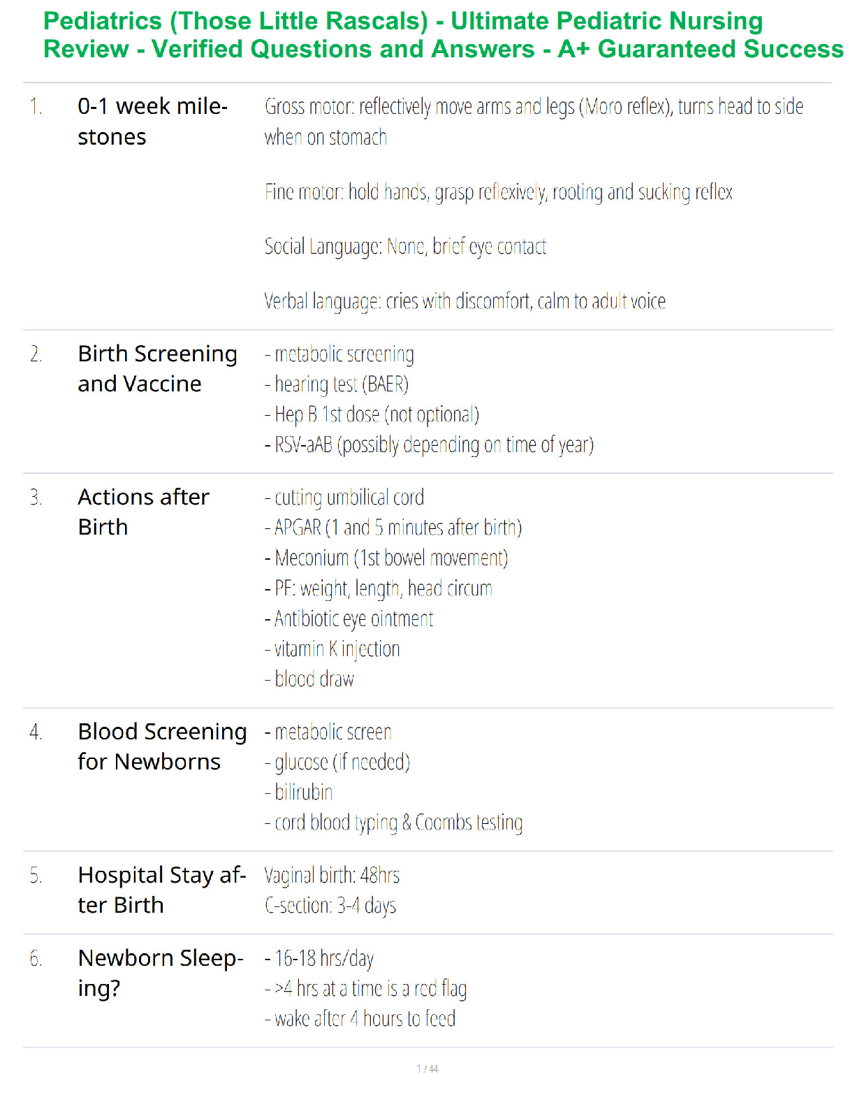 Preview of Pediatrics - Those Little Rascals Study Guide - Verified Questions and Answers - A+ Guaranteed Success Review