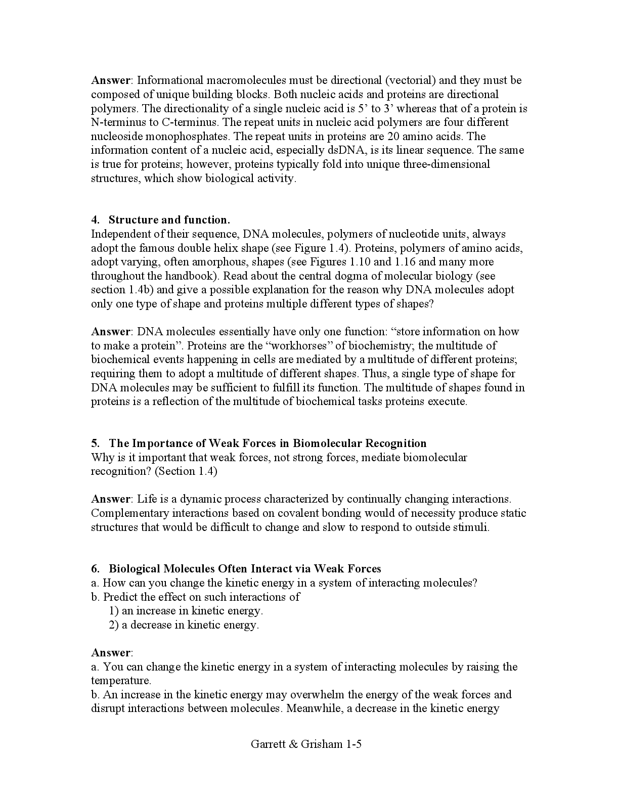 Preview page 5 of Solutions Manual Biochemistry 7th Edition By Reginald Garrett, Charles Grisham