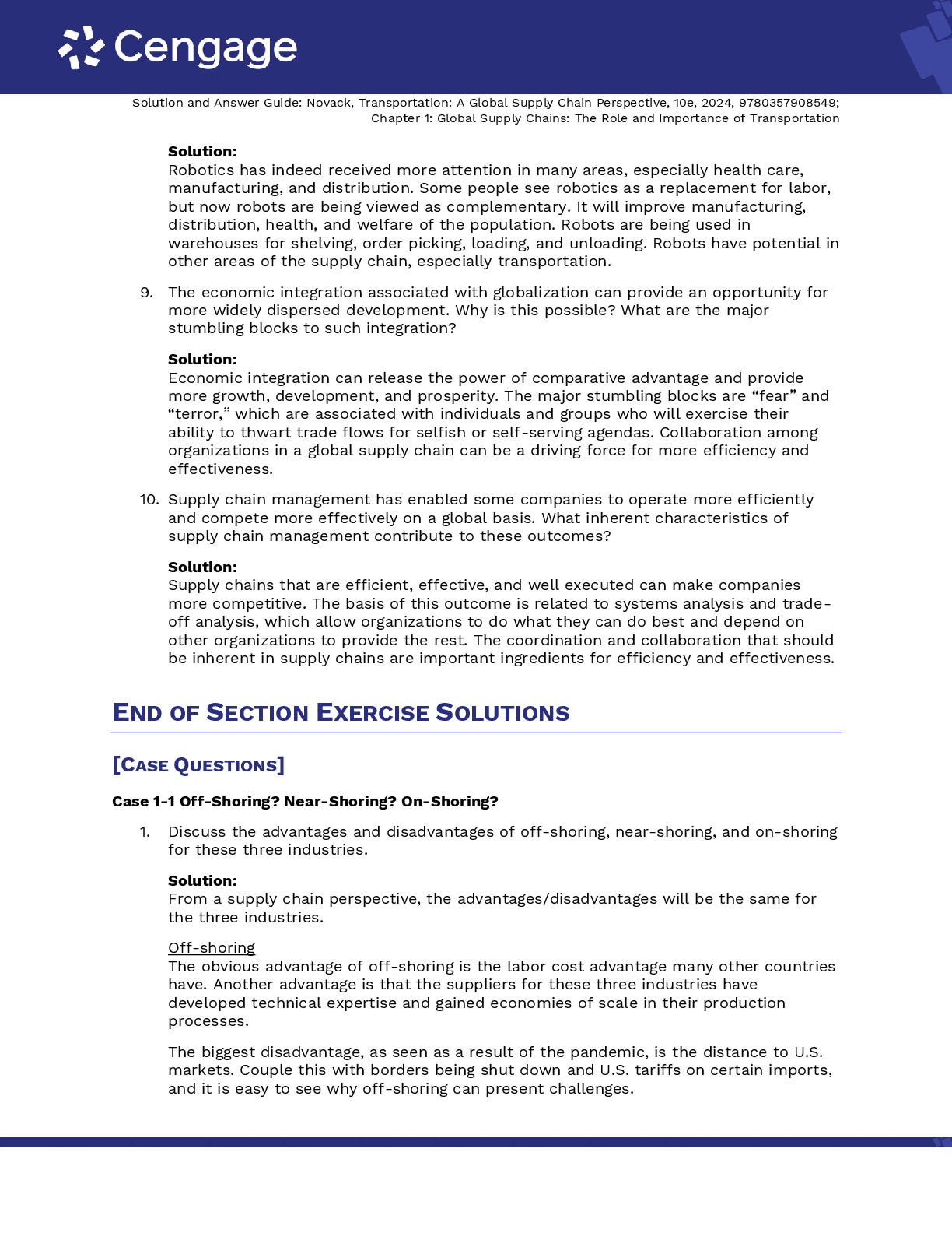 Preview page 5 of Solutions Manual PDF Transportation A Global Supply Chain Perspective 10th Edition By Robert Novack, Brian Gibson, Yoshi