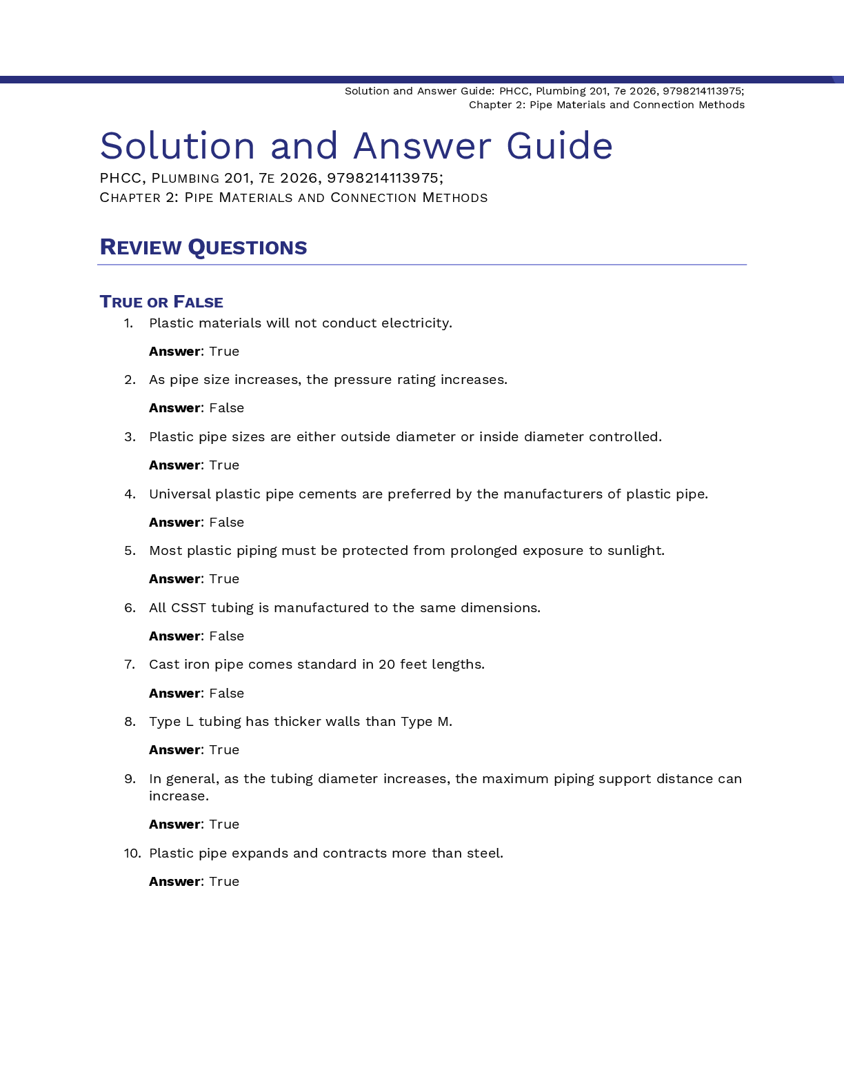 Preview page 3 of Solutions Manual Plumbing 201 7th Edition By PHCC Educational Foundation, Edward Moore All Chapters 1-24