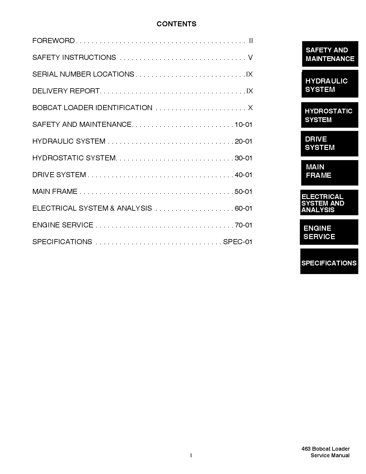 Preview page 4 of BOBCAT 463 SKID STEER LOADER SERVICE MANUAL