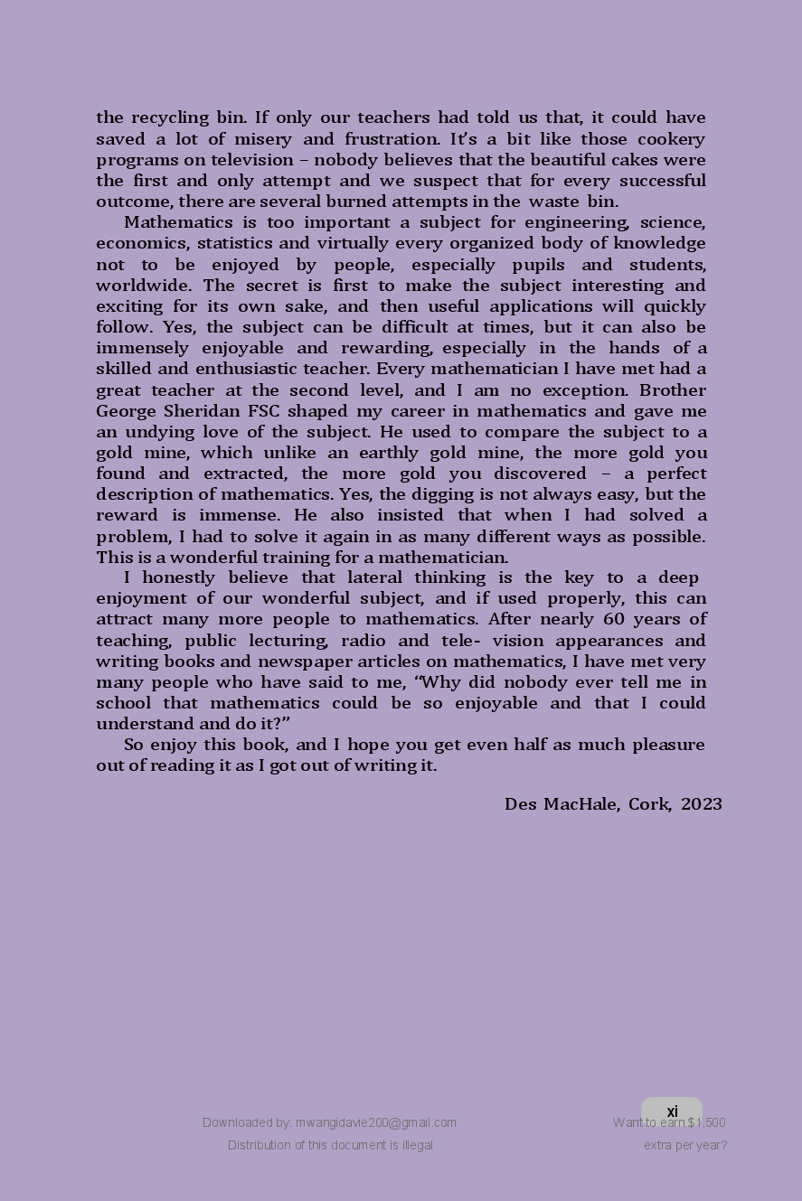 Preview page 6 of MATHEMATICAL   PROBLEMS (1ST  EDITION, 1991) BY  DES  MACHALE IS A  COLLECTION  VERIFIED CORRECT  SOLUTIONS
