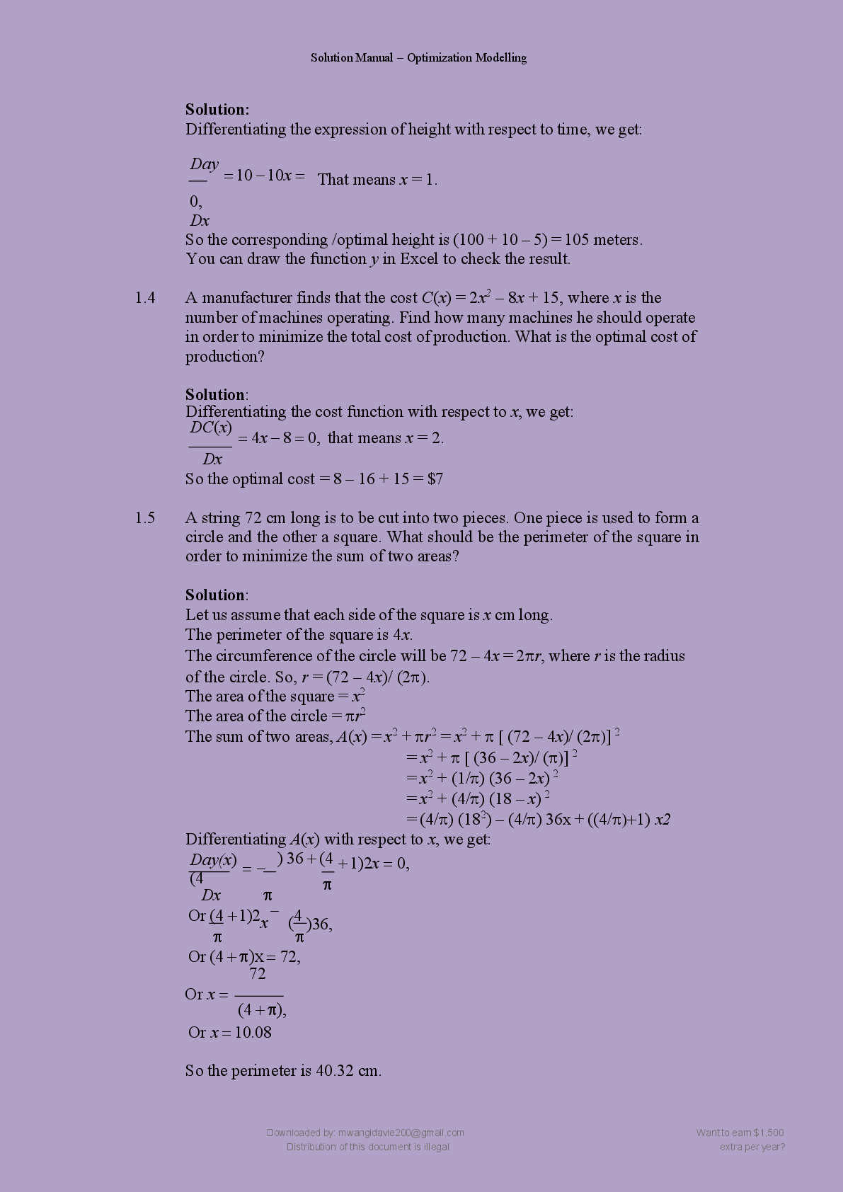 Preview page 5 of OPTIMIZATION   MODELLING: A  PRACTICAL  APPROACH (1ST   EDITION) BY RUHUL  SARKE VERIFIED  SOLUTIONS