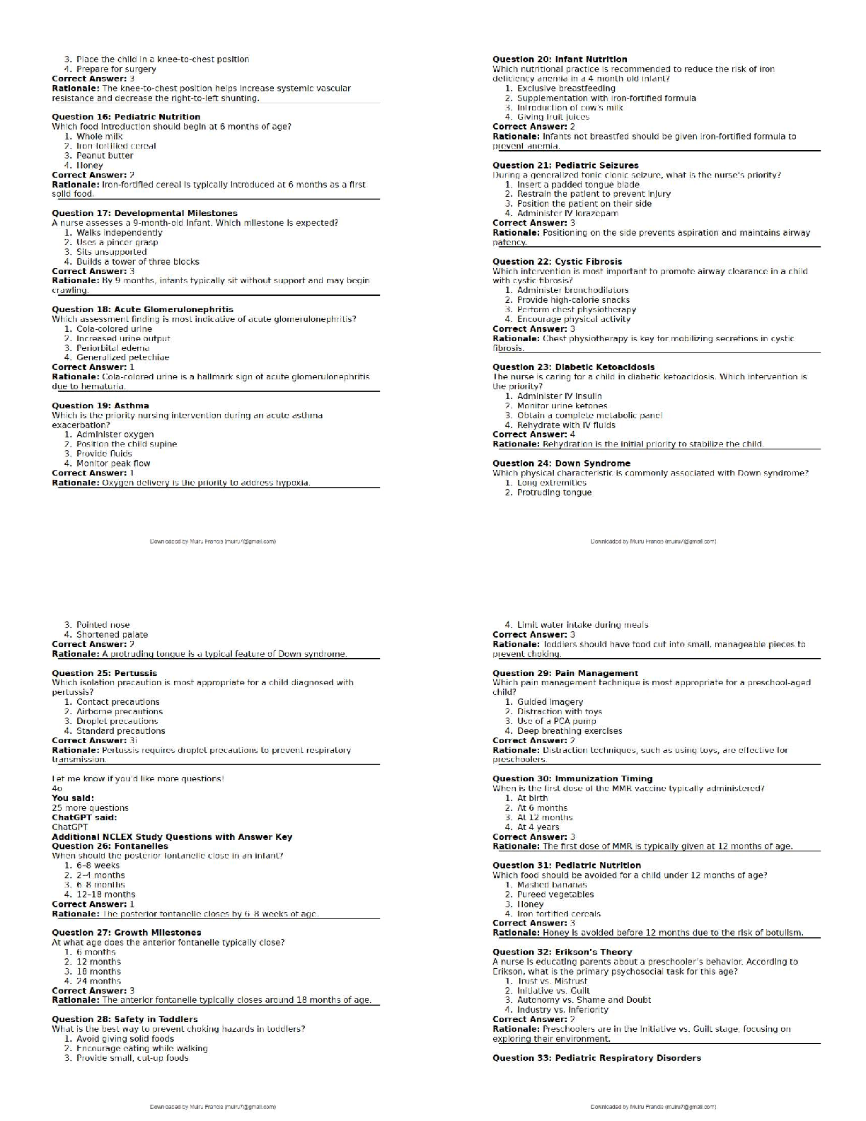 Preview page 2 of Pediatric Nursing Practice Questions & Study Guide   2026 Updated Pediatric NCLEX Exam Review