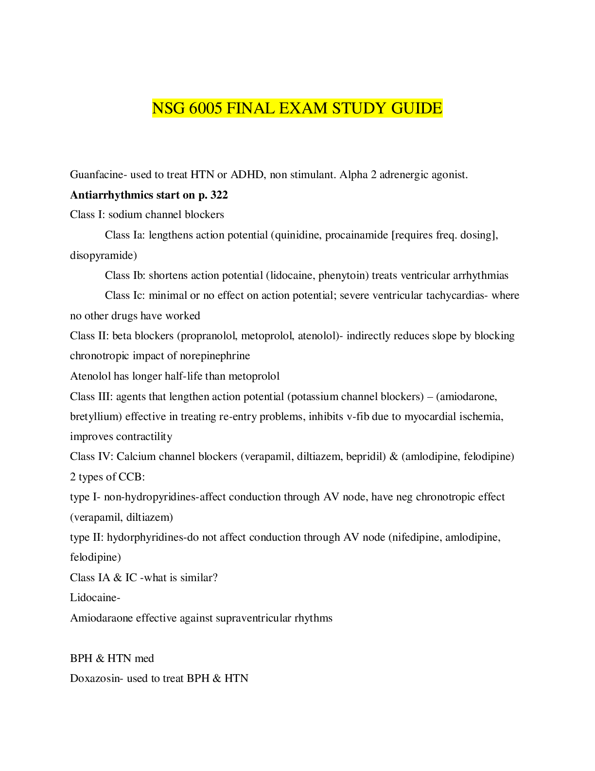 Preview page 2 of NSG 6005 FINAL EXAM STUDY GUIDE, South University