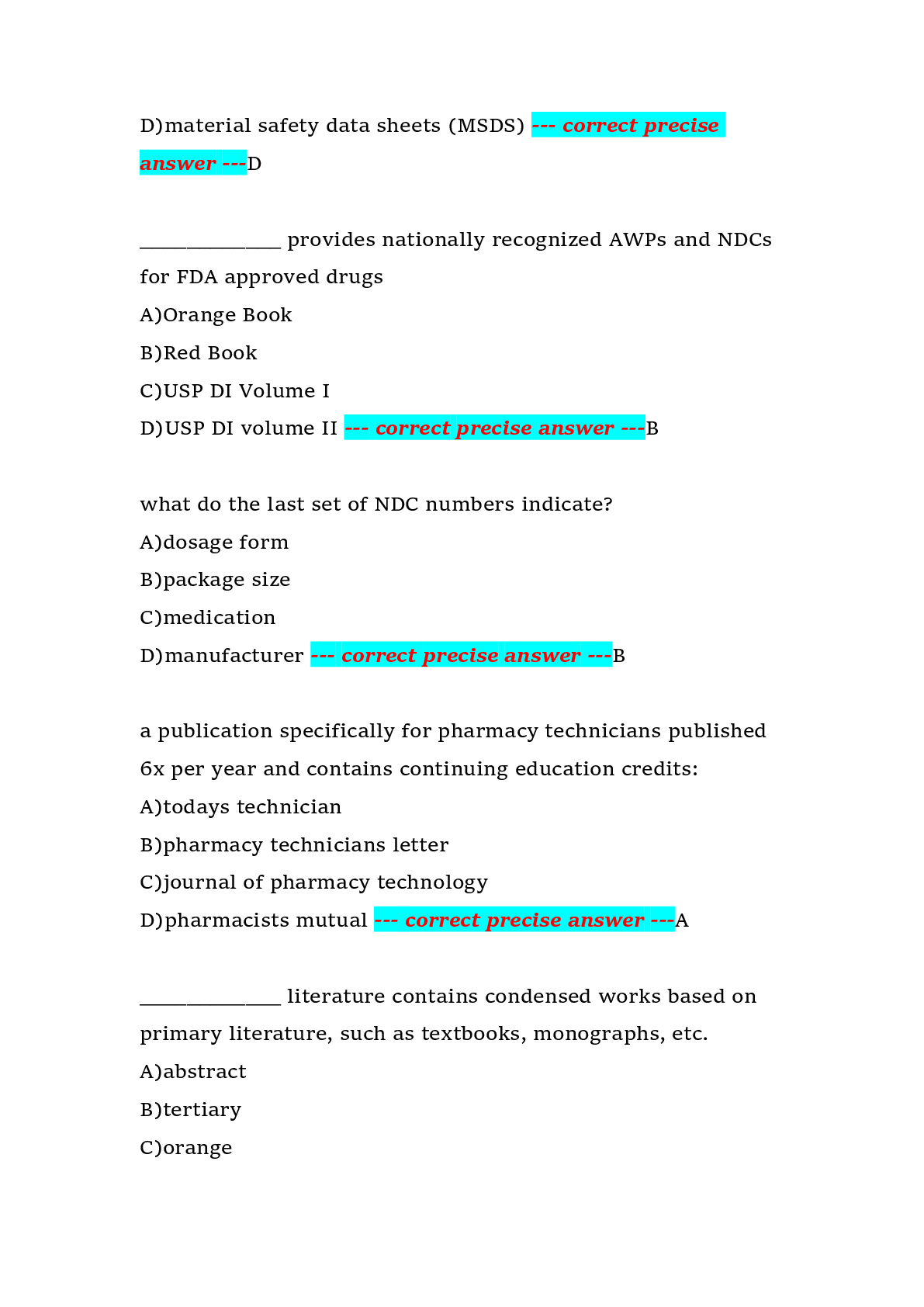Preview page 8 of Walgreens Pharmacy Technician Certification Board (PTCB) Exam Prep | Walgreens | Complete Practice Questions with Answer