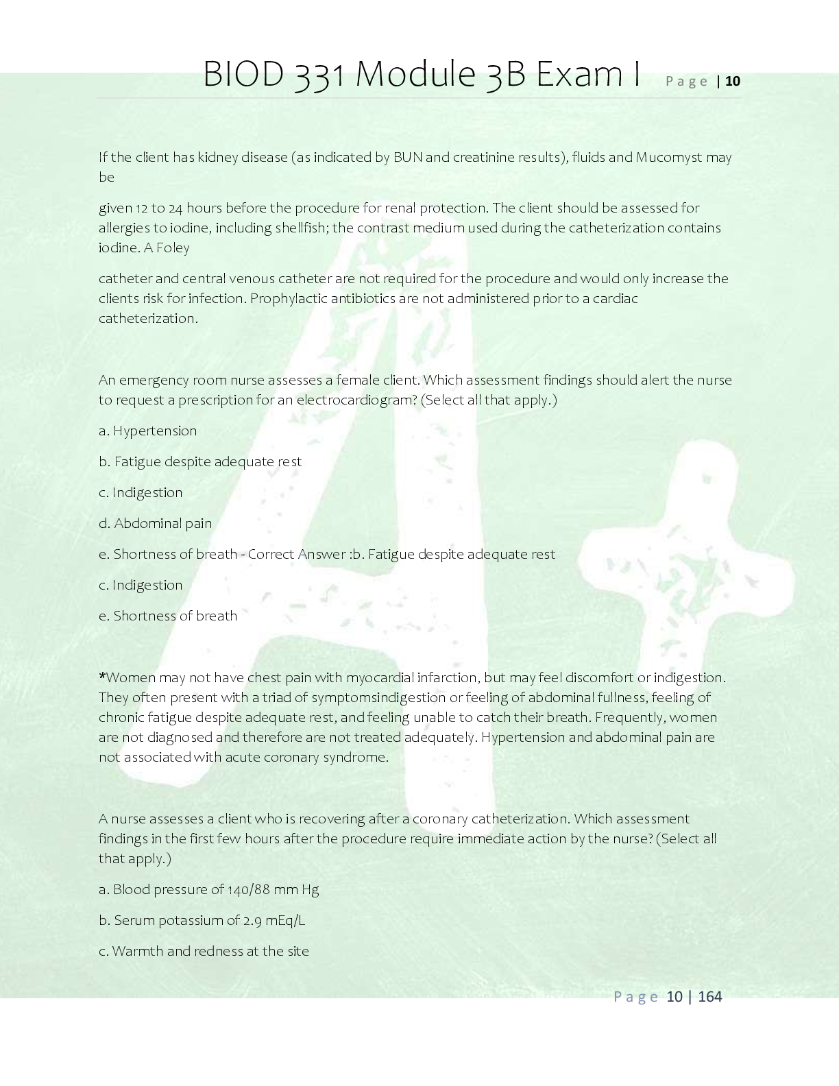 Preview page 9 of BIOD 331 Module 3B Exam Practice  Questions and Correct Answers/ Latest  BIOD 331 Pathophysiology Module 3b  Practice Ex
