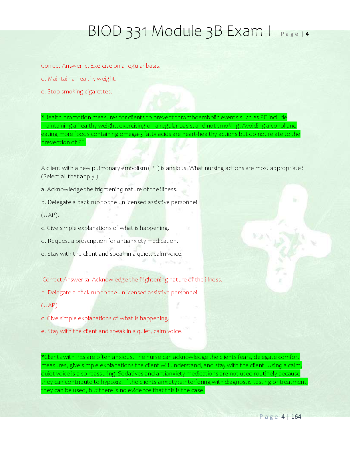 Preview page 4 of BIOD 331 Module 3B Exam Practice  Questions and Correct Answers/ Latest  BIOD 331 Pathophysiology Module 3b  Practice Ex