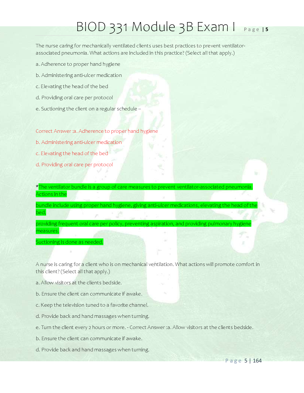 Preview page 5 of BIOD 331 Module 3B Exam Practice  Questions and Correct Answers/ Latest  BIOD 331 Pathophysiology Module 3b  Practice Ex