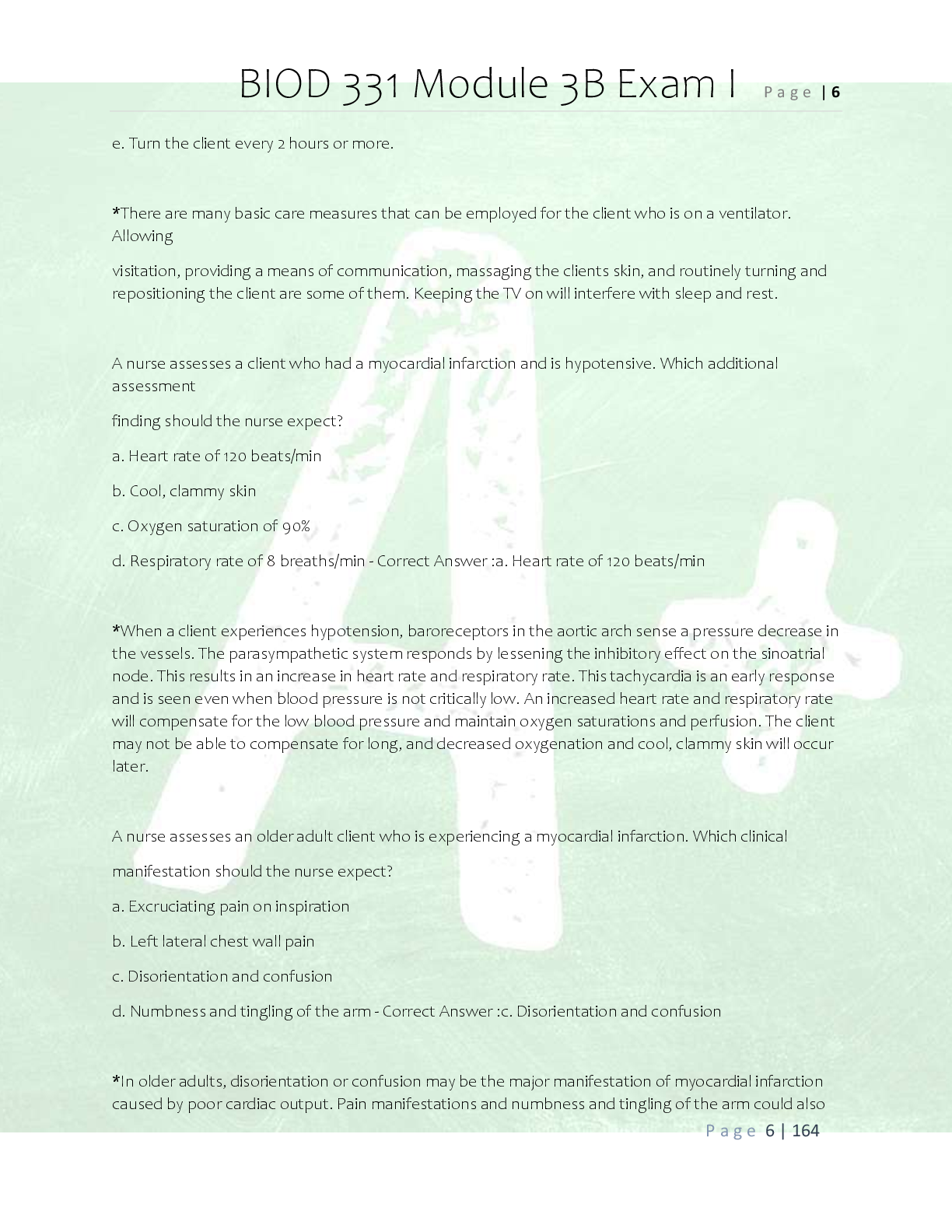 Preview page 6 of BIOD 331 Module 3B Exam Practice  Questions and Correct Answers/ Latest  BIOD 331 Pathophysiology Module 3b  Practice Ex
