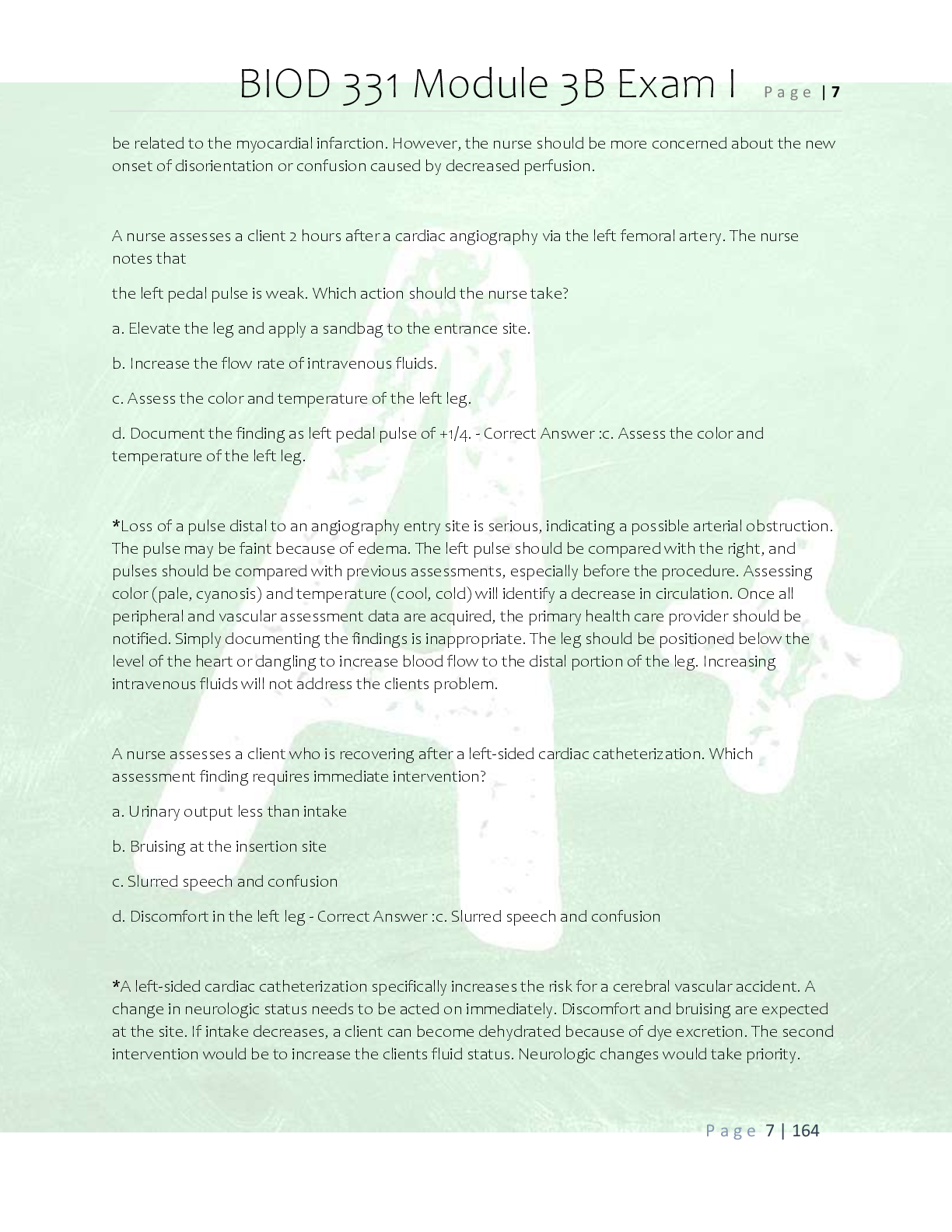 Preview page 7 of BIOD 331 Module 3B Exam Practice  Questions and Correct Answers/ Latest  BIOD 331 Pathophysiology Module 3b  Practice Ex