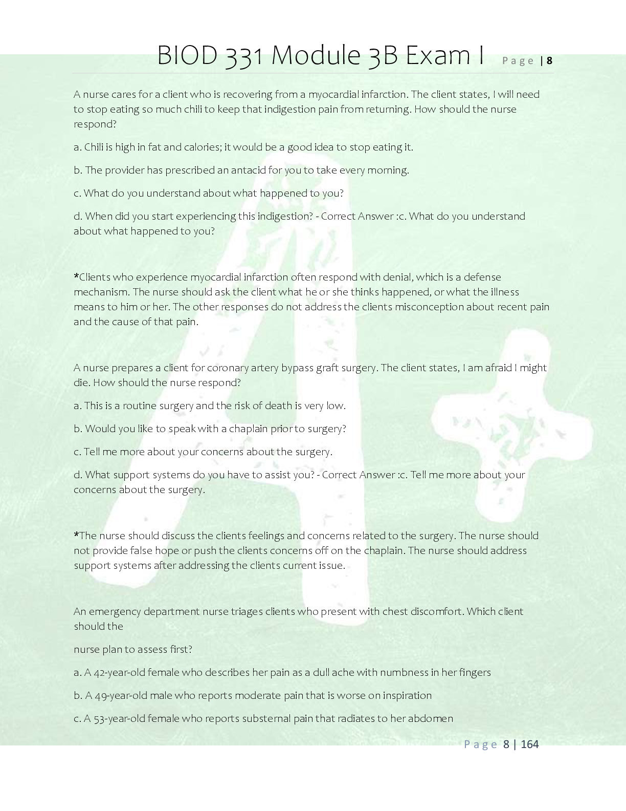Preview page 8 of BIOD 331 Module 3B Exam Practice  Questions and Correct Answers/ Latest  BIOD 331 Pathophysiology Module 3b  Practice Ex