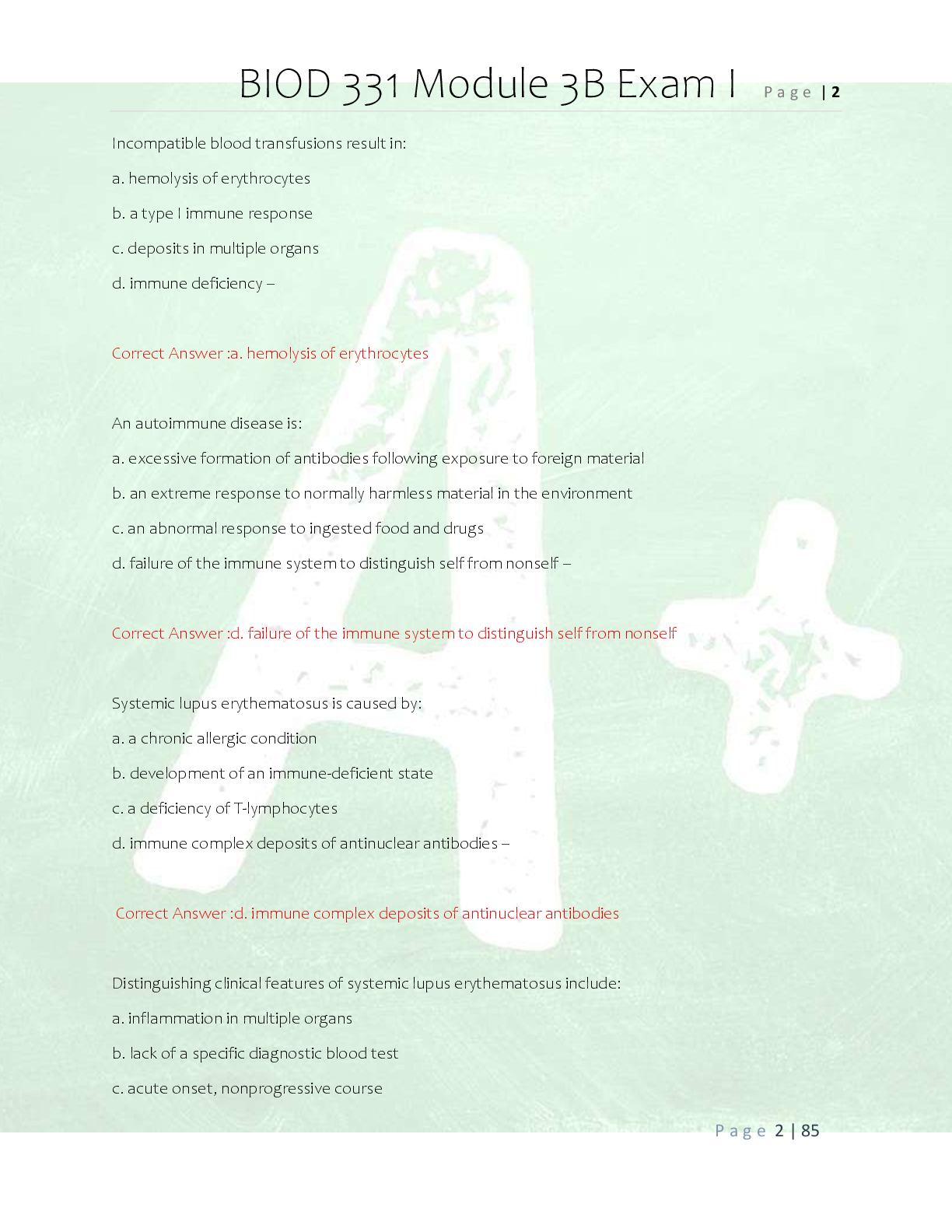 Preview page 2 of BIOD 331 Pathophysiology Module 5  Exam Review- Questions and Correct  Answers/ BIOD 331 Module 5 Problem  Set Practice