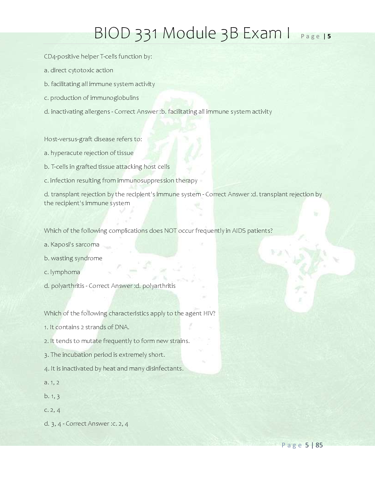 Preview page 5 of BIOD 331 Pathophysiology Module 5  Exam Review- Questions and Correct  Answers/ BIOD 331 Module 5 Problem  Set Practice