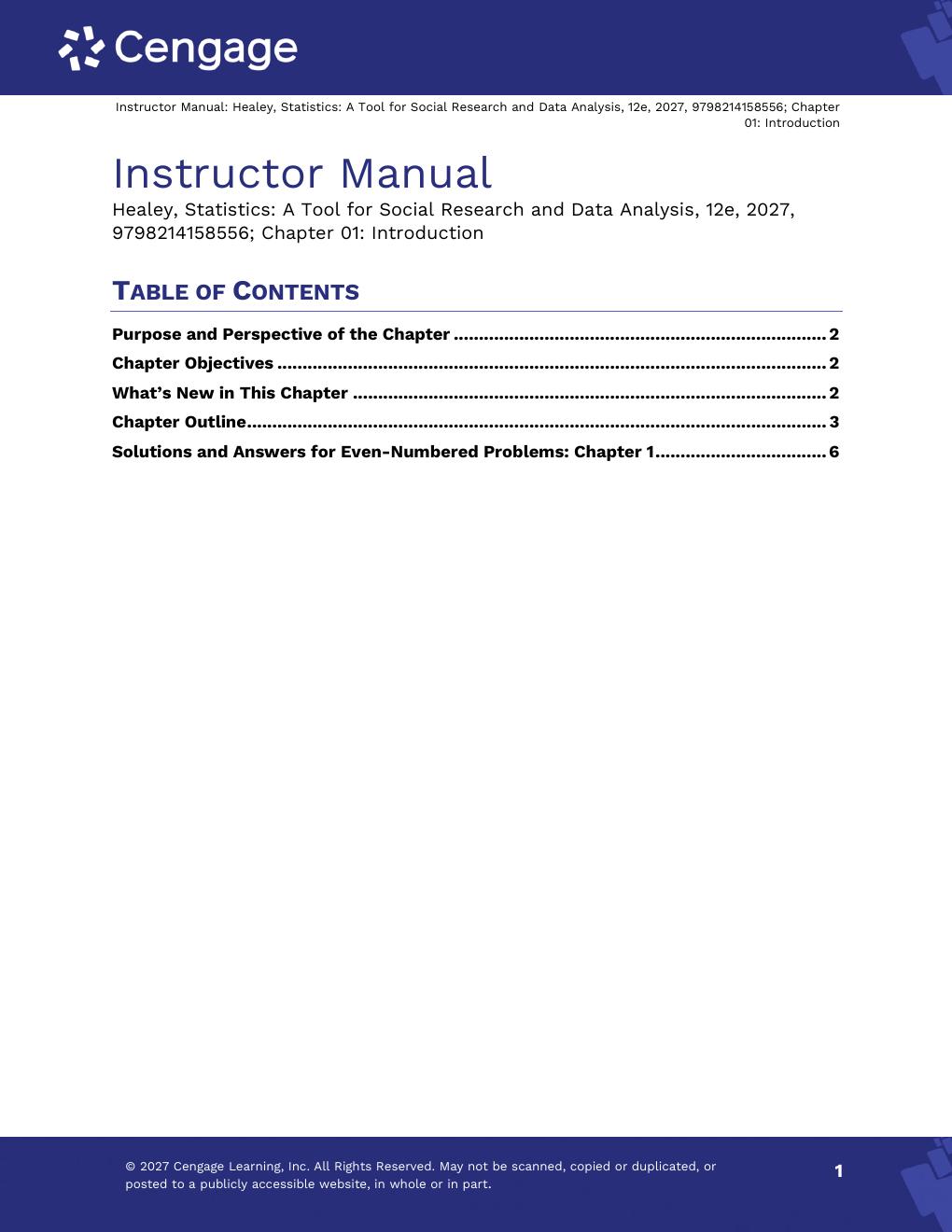 Preview page 3 of Solutions Manual For Statistics A Tool for Social Research and Data Analysis 12th Edition By Joseph Healey, Christopher