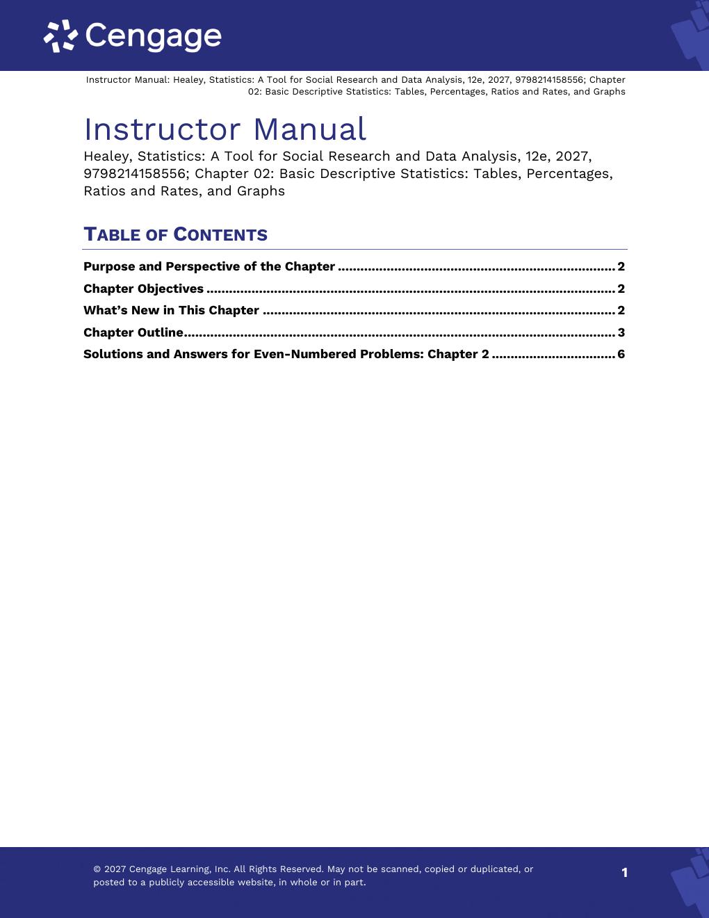 Preview page 10 of Solutions Manual For Statistics A Tool for Social Research and Data Analysis 12th Edition By Joseph Healey, Christopher