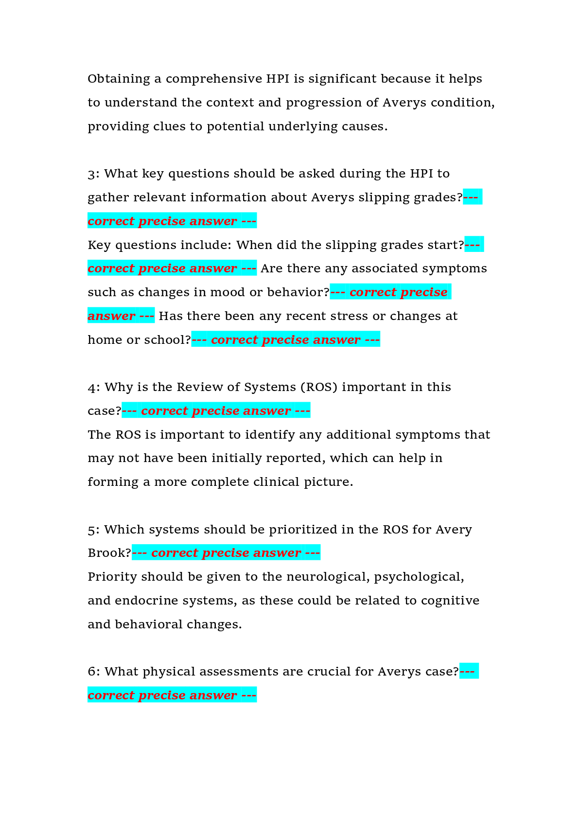 Preview page 2 of i-Human Avery Brook Case Study Guide – Pediatric Assessment and Clinical Reasoning – Comprehensive Study Guide with Ques