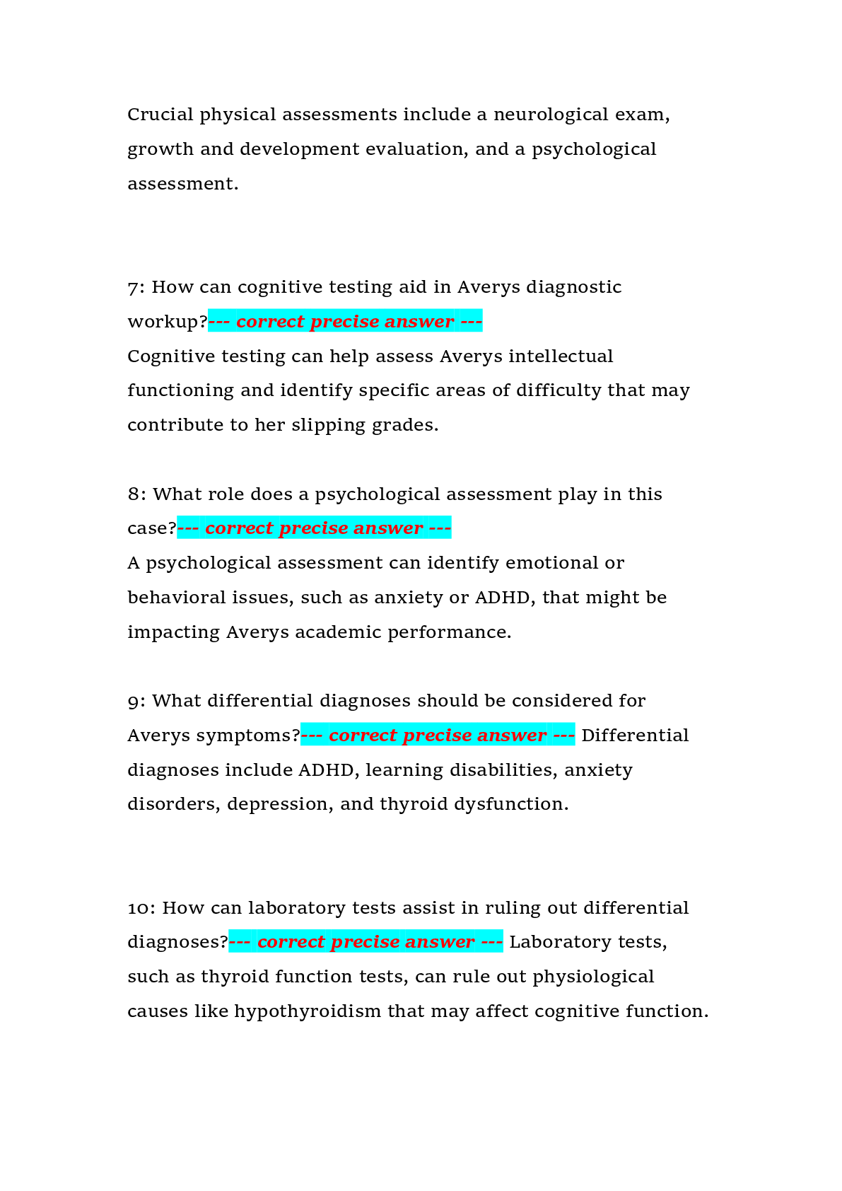 Preview page 3 of i-Human Avery Brook Case Study Guide – Pediatric Assessment and Clinical Reasoning – Comprehensive Study Guide with Ques