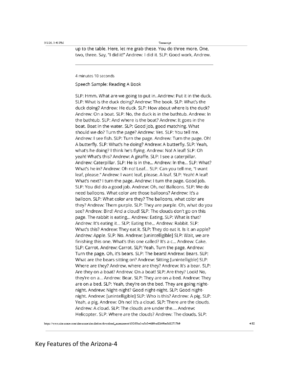 Preview page 5 of Sim Virtual Patient Andrew- Arizona-4 Part-Task Trainer (SLP) Complete Assessment Results Transcript  Answered Latest Up