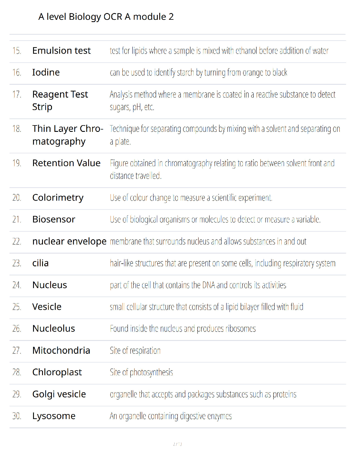 Preview page 2 of A Level Biology OCR A - Module 2 - Foundations in Biology - Ultimate Study Guide - Verified Questions and Answers - A+ G