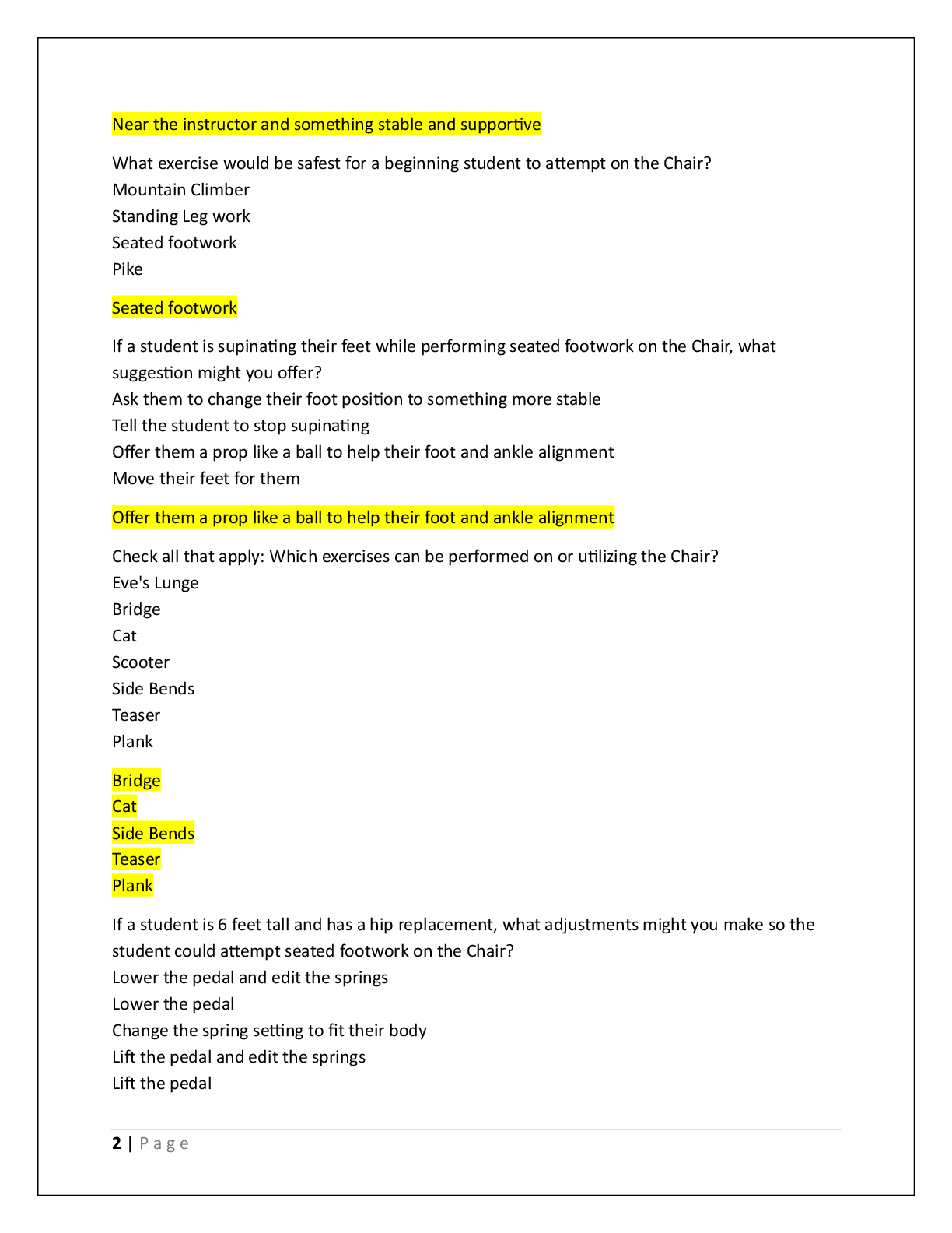 Preview page 2 of CLUB PILATES WRITTEN FINAL EXAM