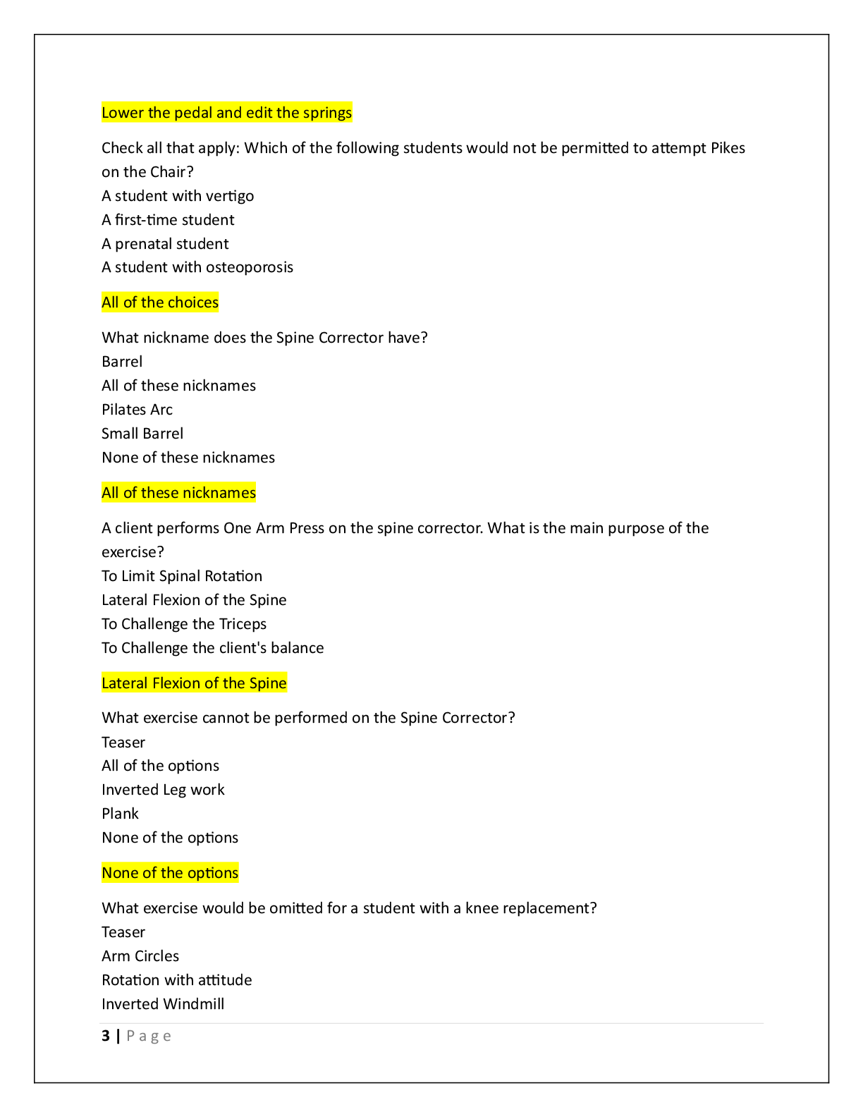 Preview page 3 of CLUB PILATES WRITTEN FINAL EXAM