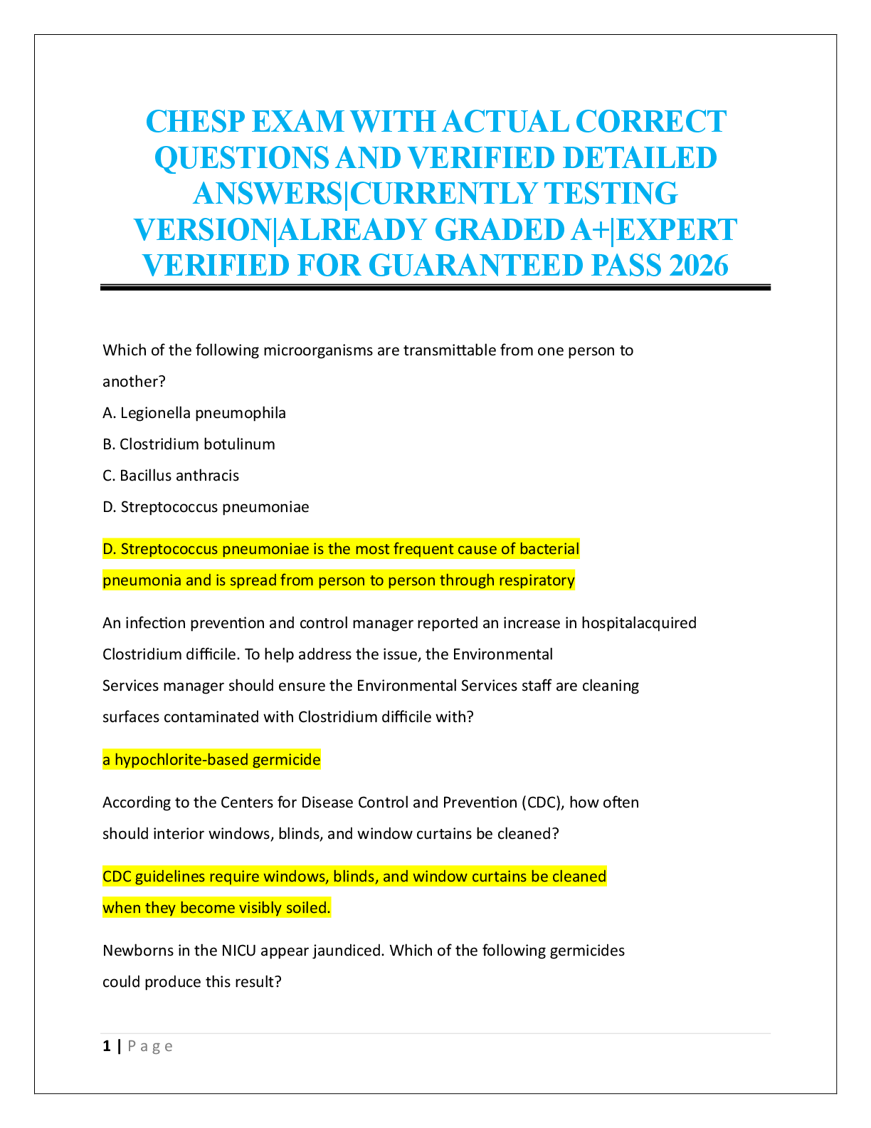 Preview page 1 of CHESP EXAM