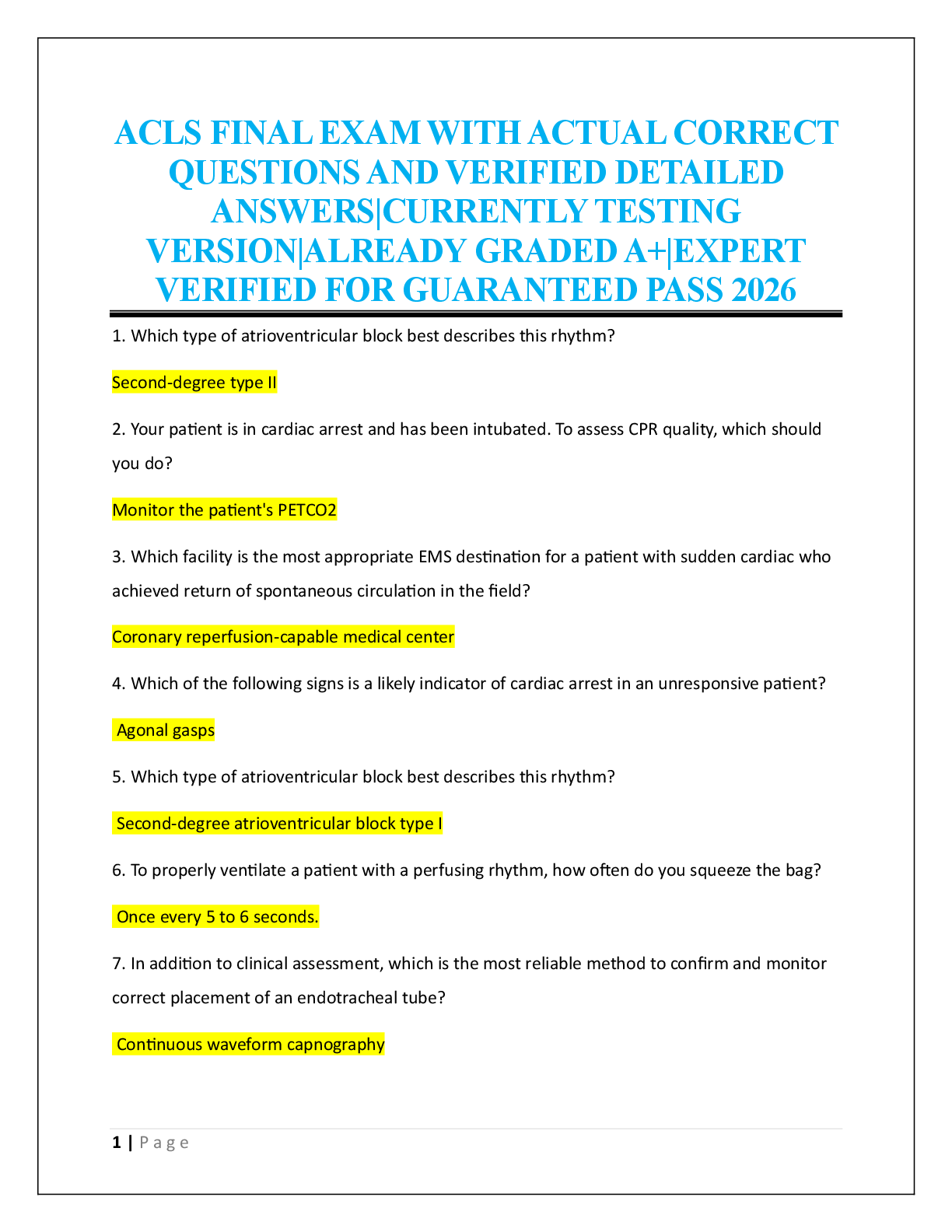 Preview page 1 of ACLS FINAL EXAM