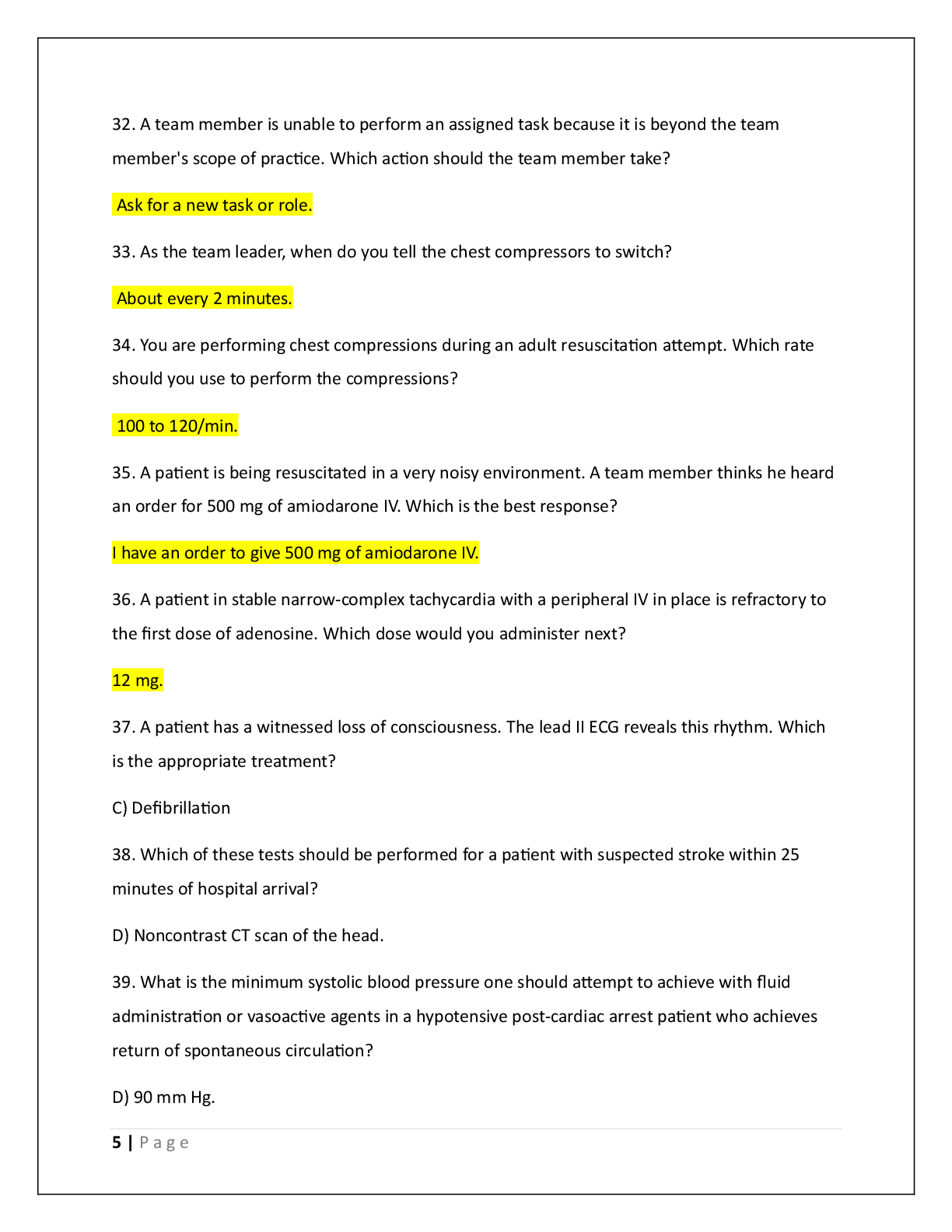 Preview page 5 of ACLS FINAL EXAM