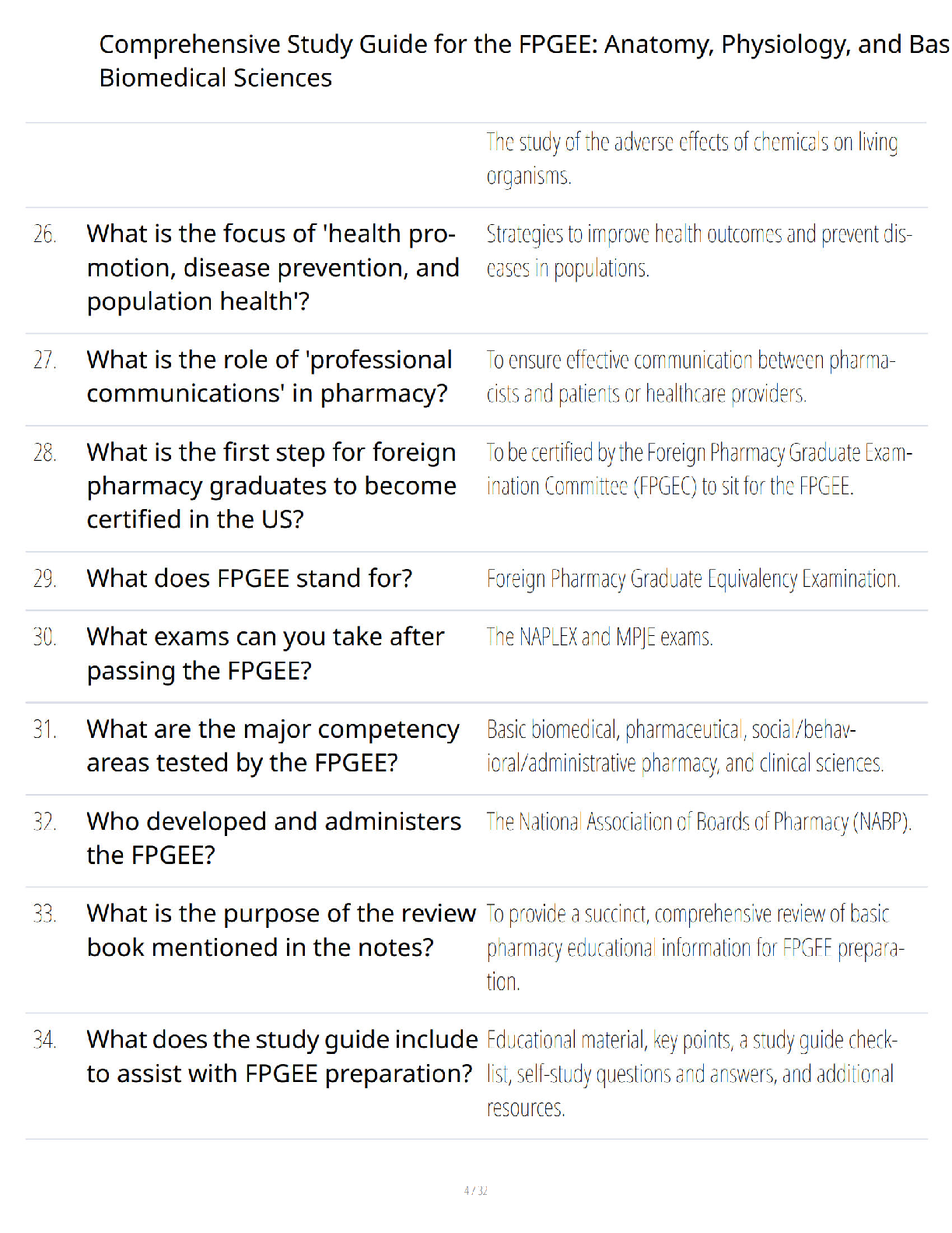 Preview page 4 of Comprehensive Study Guide for the FPGEE - Anatomy, Physiology, and Basic Biomedical Sciences - Guaranteed Success - Veri