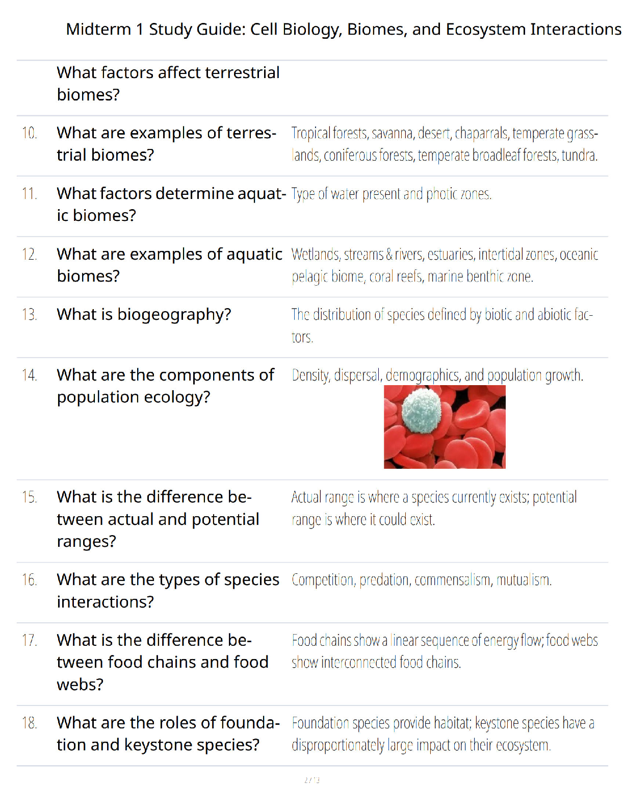 Preview page 2 of Midterm 1 Study Guide - Cell Biology, Biomes, and Ecosystem Interactions - Guaranteed Success - Verified Questions and A