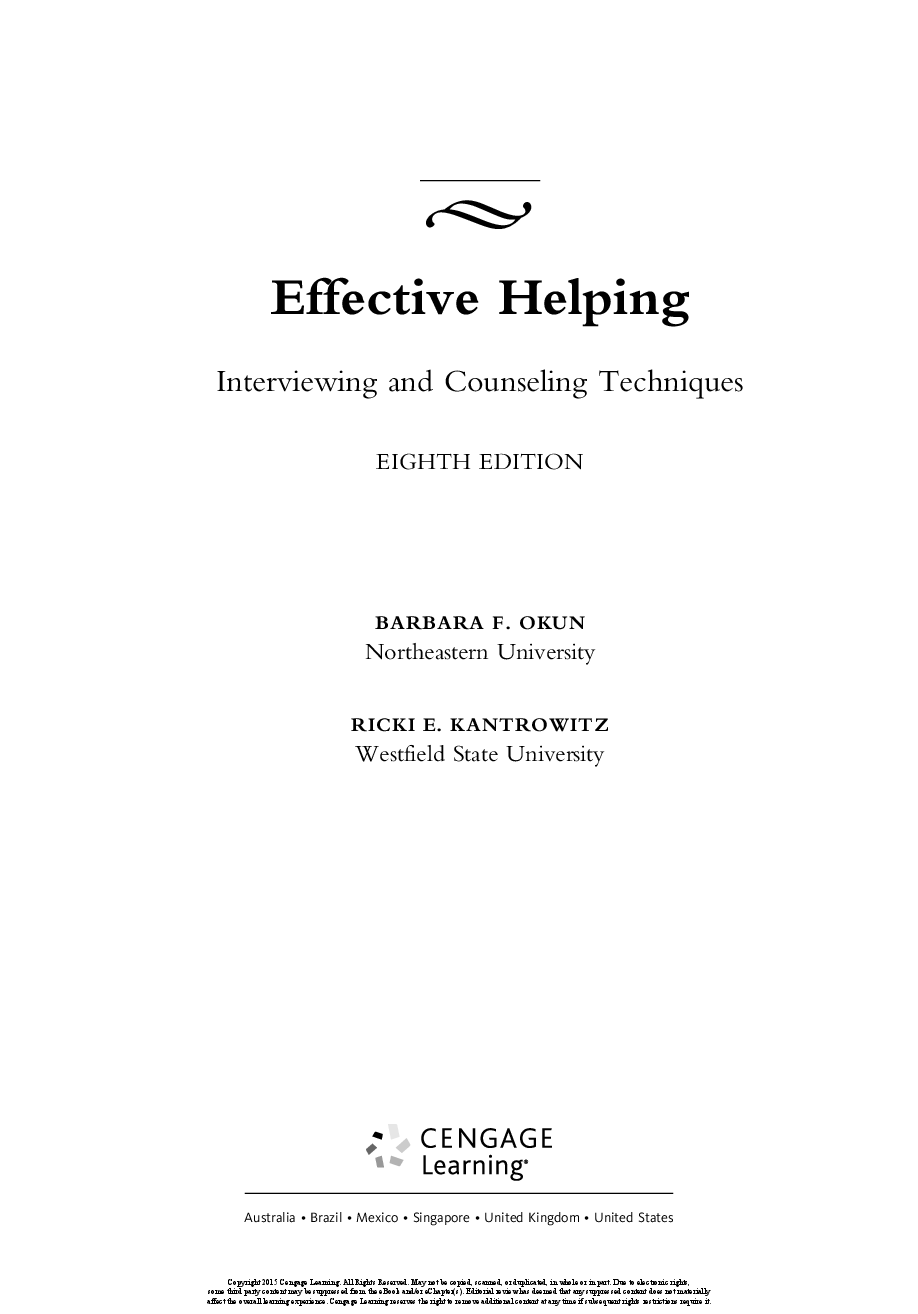 Preview page 4 of Effective Helping Interviewing and Counseling Techniques 8th Edition By Barbara Okun, Ricki Kantrowitz