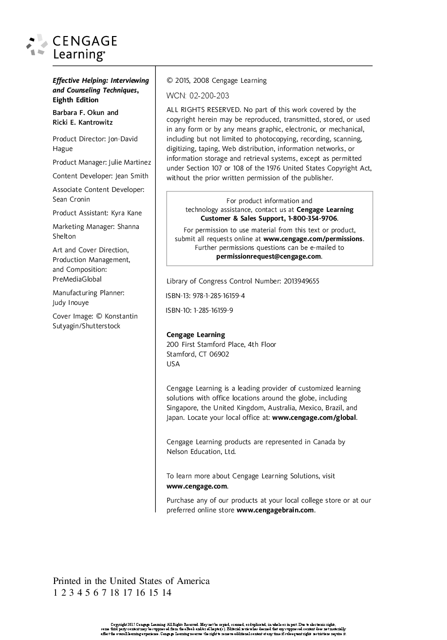 Preview page 6 of Effective Helping Interviewing and Counseling Techniques 8th Edition By Barbara Okun, Ricki Kantrowitz