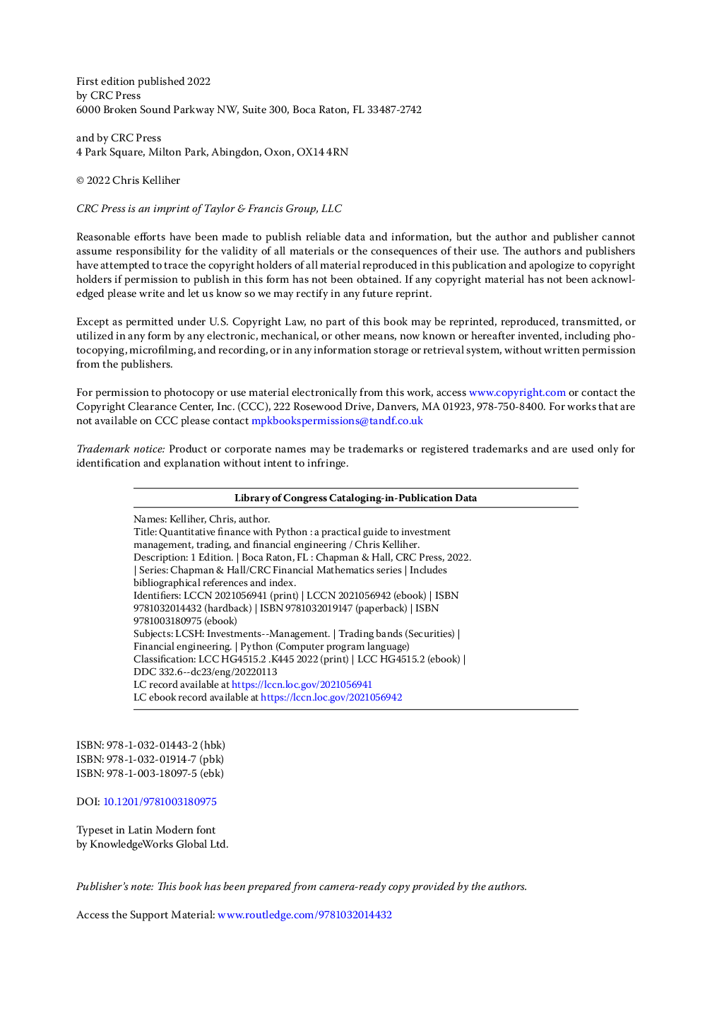 Preview page 5 of eBook PDF Quantitative Finance with Python A Practical Guide to Investment Management Trading and Financial Engineering