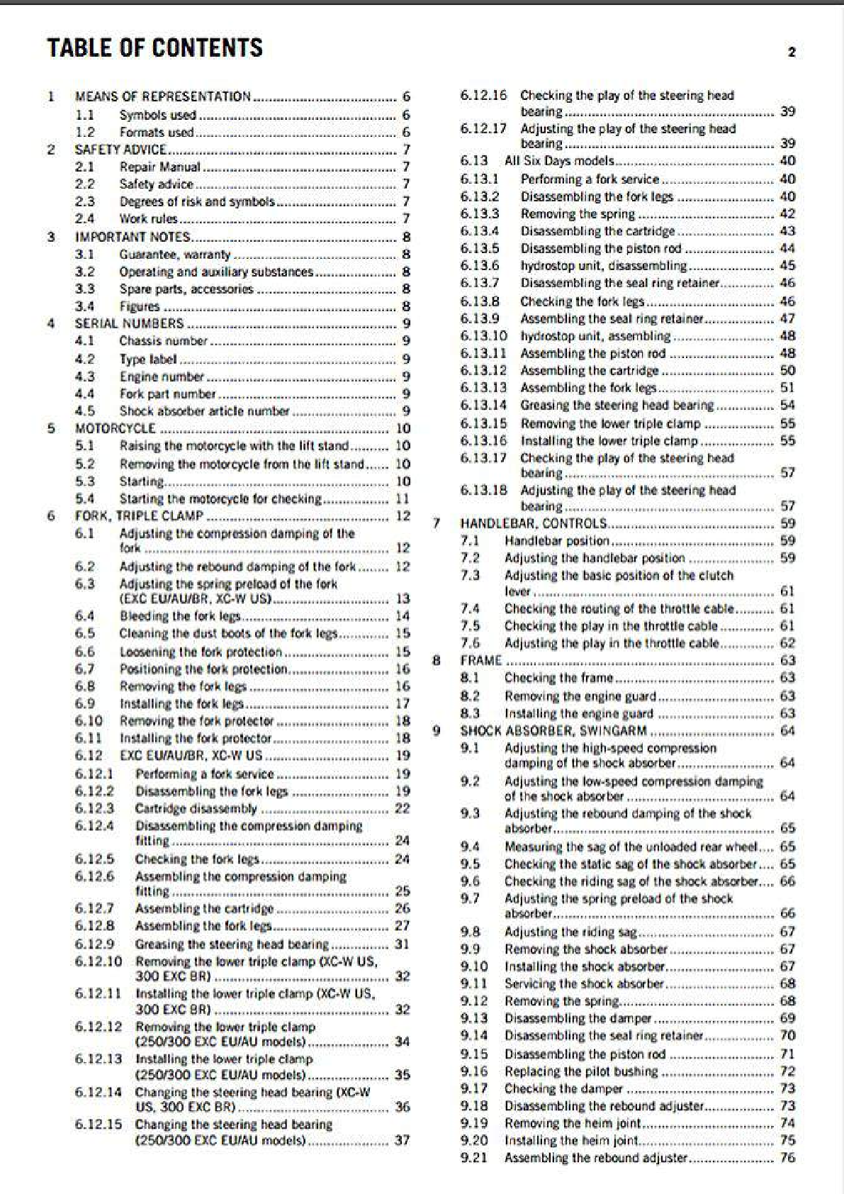 Preview page 2 of 2016 KTM 250-300 EXC-XCW WORKSHOP SERVICE MANUAL