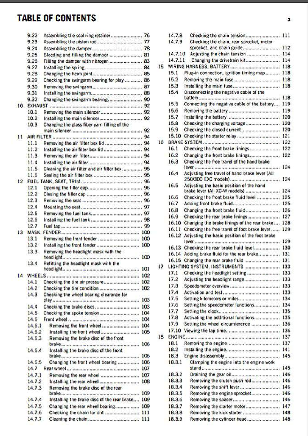 Preview page 3 of 2016 KTM 250-300 EXC-XCW WORKSHOP SERVICE MANUAL