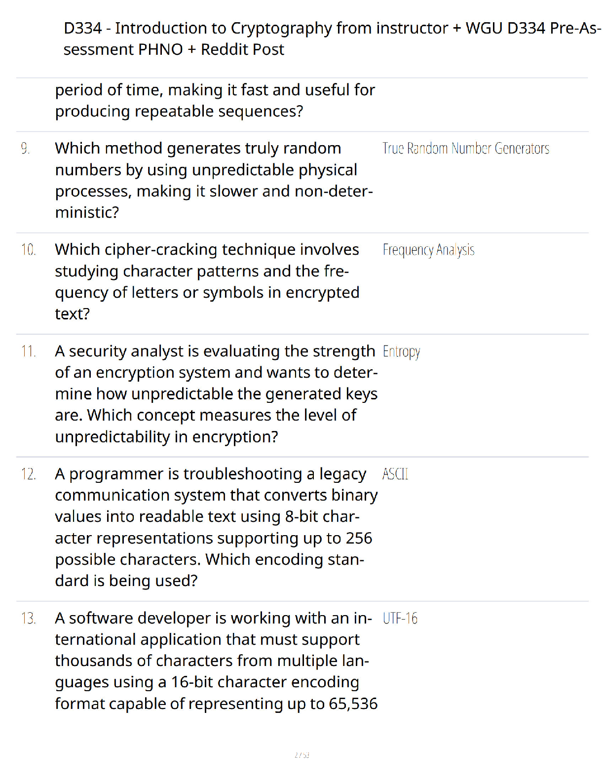 Preview page 2 of D334 Introduction to Cryptography from Instructor WGU D334 Pre-Assessment PHNO and Reddit Post - Verified Questions and