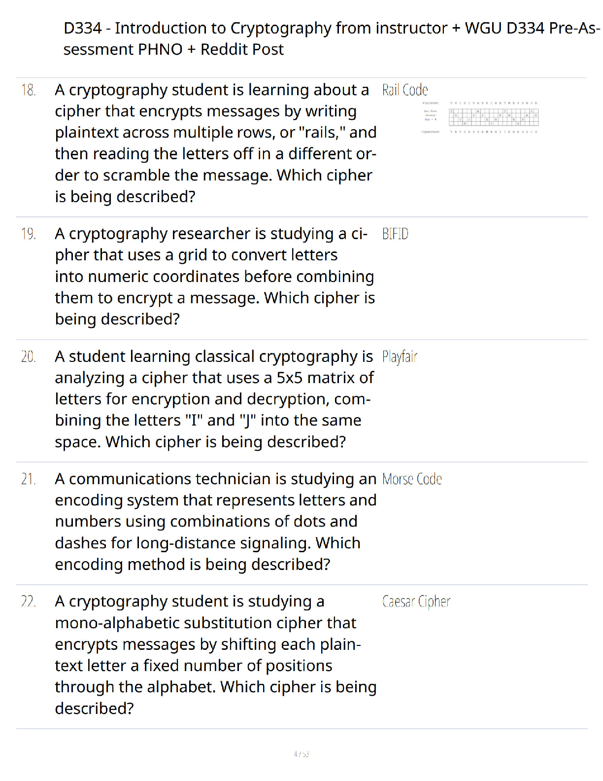 Preview page 4 of D334 Introduction to Cryptography from Instructor WGU D334 Pre-Assessment PHNO and Reddit Post - Verified Questions and