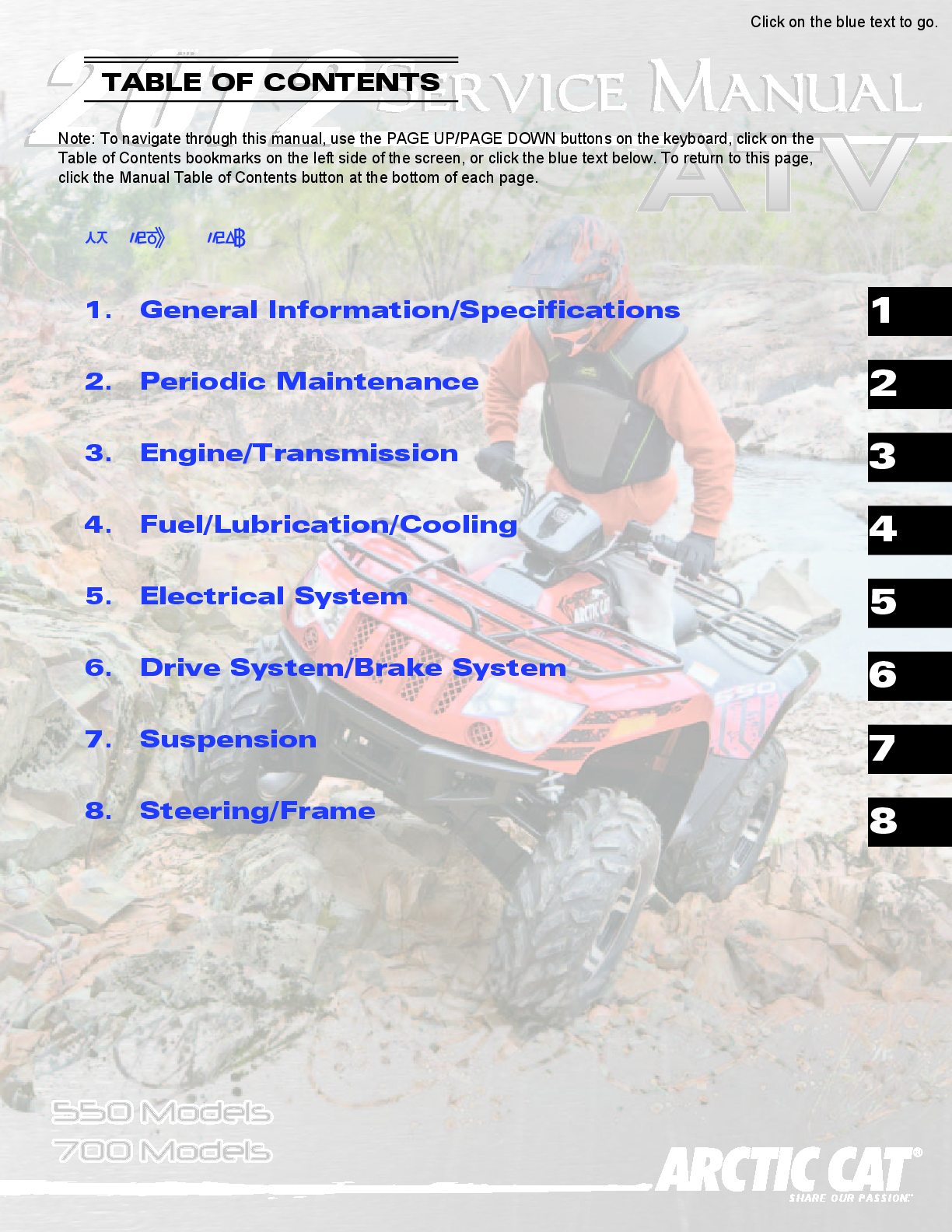 Preview page 2 of 2012 Arctic Cat 450 700 DVX Service Repair Manual
