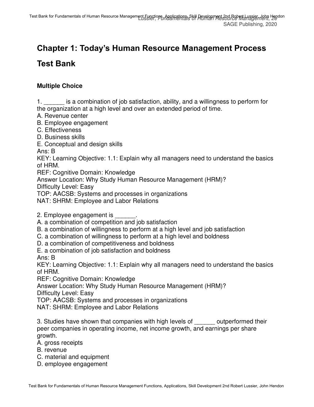 Preview page 3 of Test Bank Fundamentals of Human Resource Management Functions, Applications, Skill Development 2nd Edition By Robert Lus