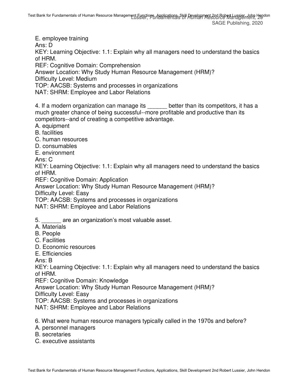 Preview page 4 of Test Bank Fundamentals of Human Resource Management Functions, Applications, Skill Development 2nd Edition By Robert Lus