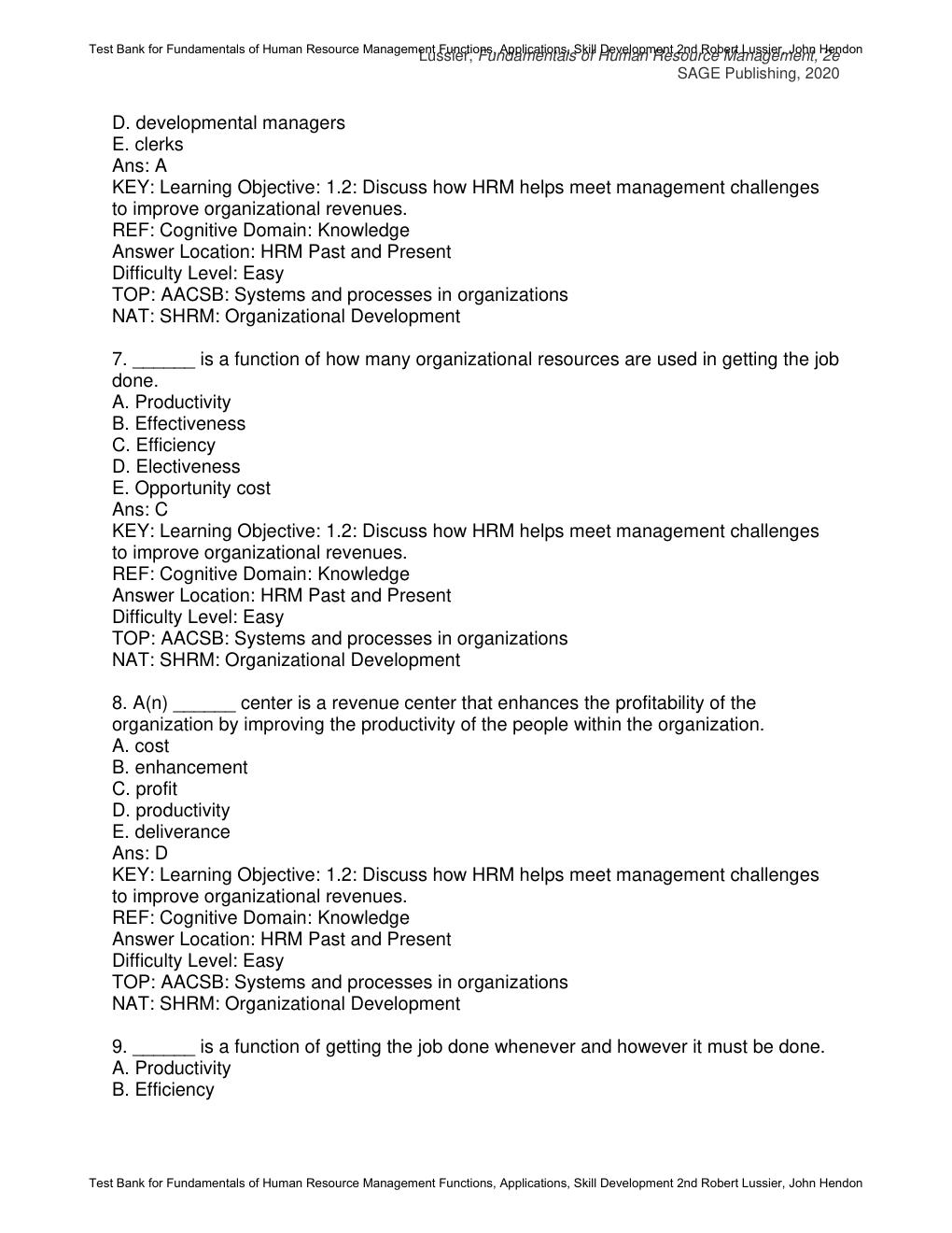 Preview page 5 of Test Bank Fundamentals of Human Resource Management Functions, Applications, Skill Development 2nd Edition By Robert Lus