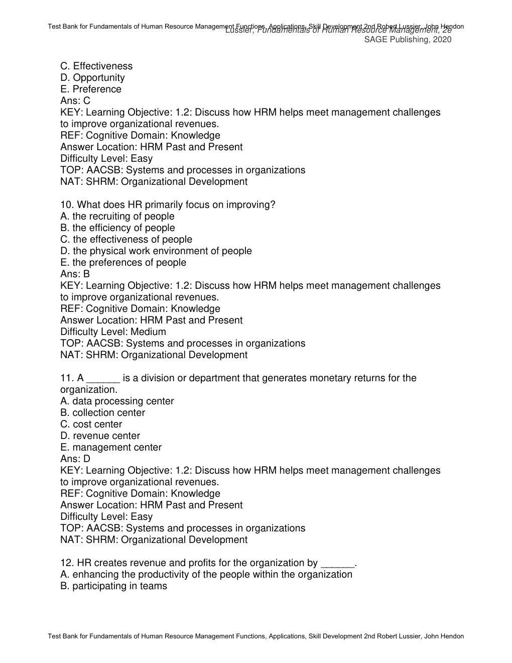 Preview page 6 of Test Bank Fundamentals of Human Resource Management Functions, Applications, Skill Development 2nd Edition By Robert Lus