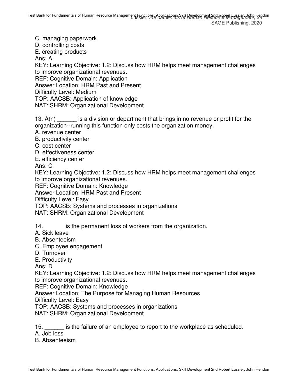 Preview page 7 of Test Bank Fundamentals of Human Resource Management Functions, Applications, Skill Development 2nd Edition By Robert Lus