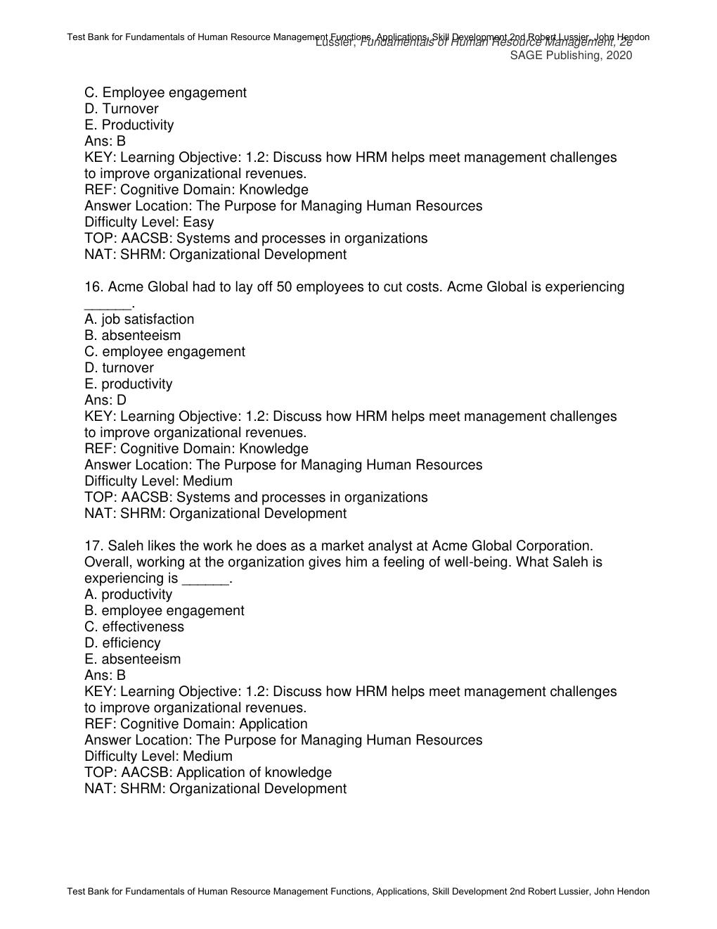 Preview page 8 of Test Bank Fundamentals of Human Resource Management Functions, Applications, Skill Development 2nd Edition By Robert Lus