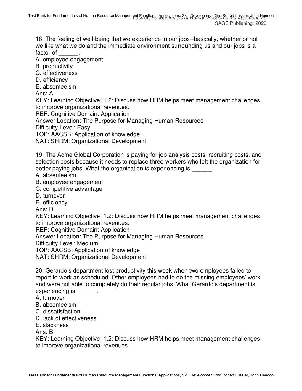 Preview page 9 of Test Bank Fundamentals of Human Resource Management Functions, Applications, Skill Development 2nd Edition By Robert Lus