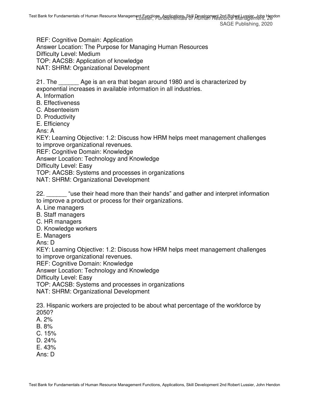 Preview page 10 of Test Bank Fundamentals of Human Resource Management Functions, Applications, Skill Development 2nd Edition By Robert Lus
