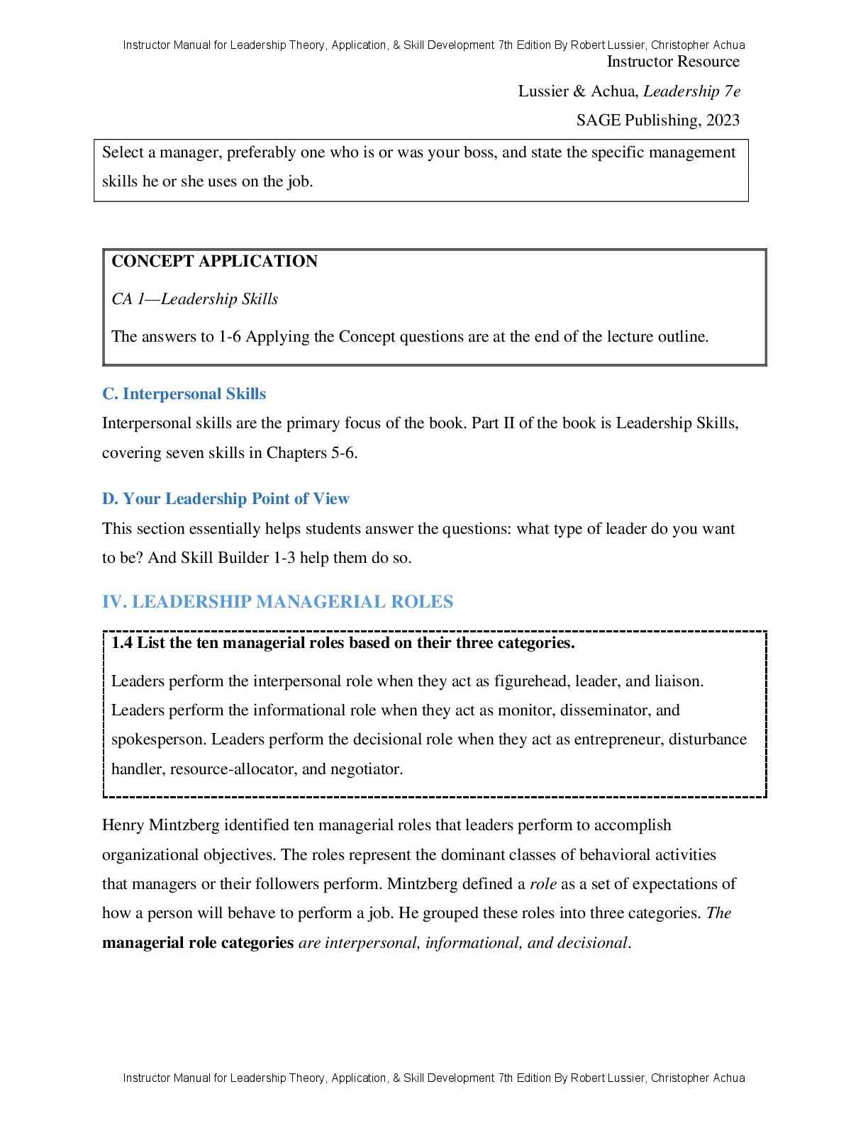 Preview page 3 of Instructor Manual Leadership Theory, Application, & Skill Development 7th Edition By Robert Lussier, Christopher Achua