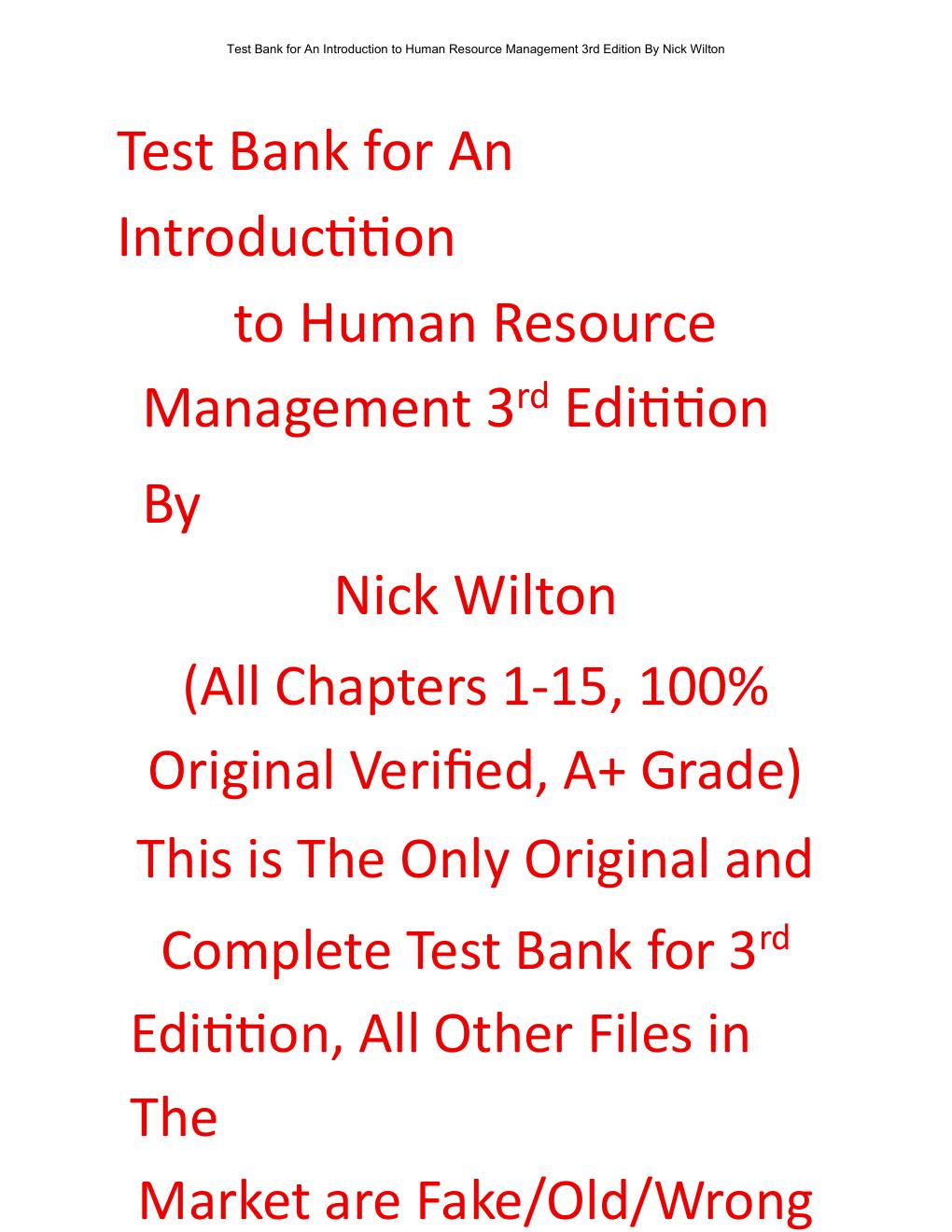 Preview page 2 of Test Bank An Introduction to Human Resource Management 3rd Edition By Nick Wilton